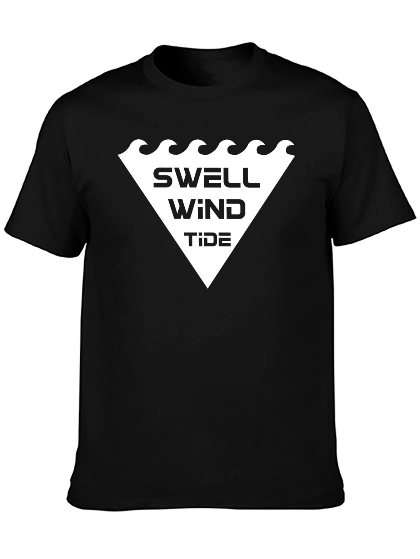 Camiseta Negra Hombre - Diseño Swell Wind Tide