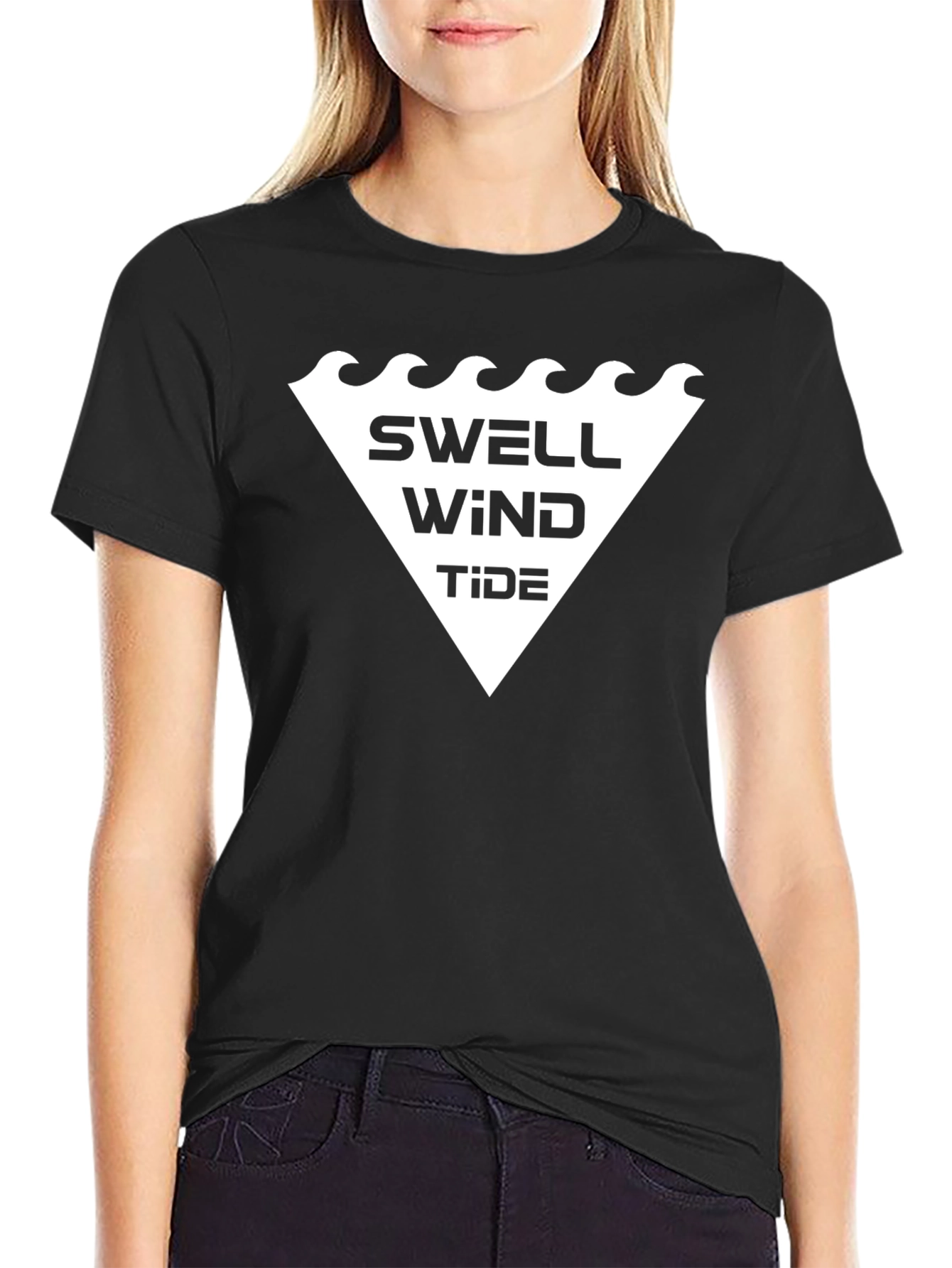 Camiseta Negra Hombre - Diseño Swell Wind Tide
