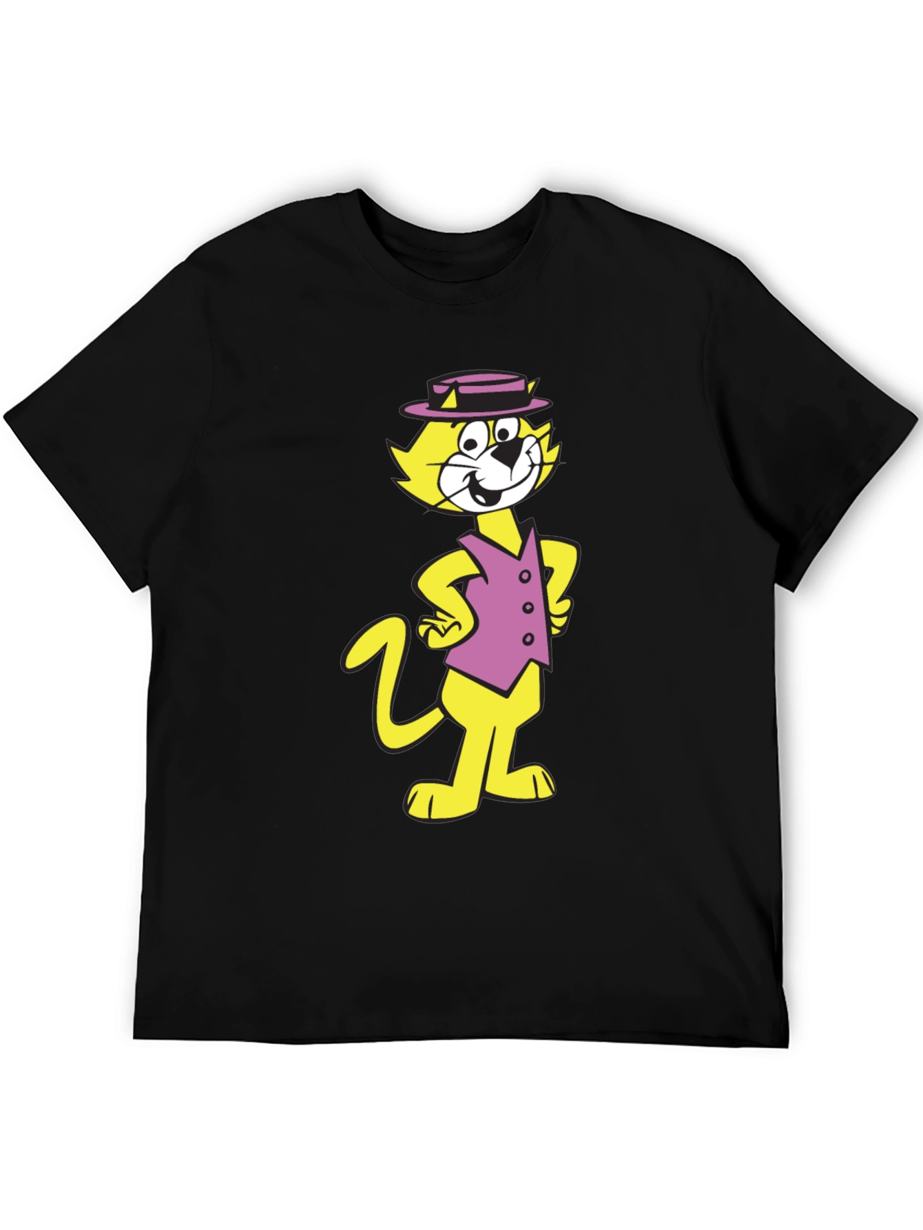 Camiseta Negra con Diseño de Gato Animado
