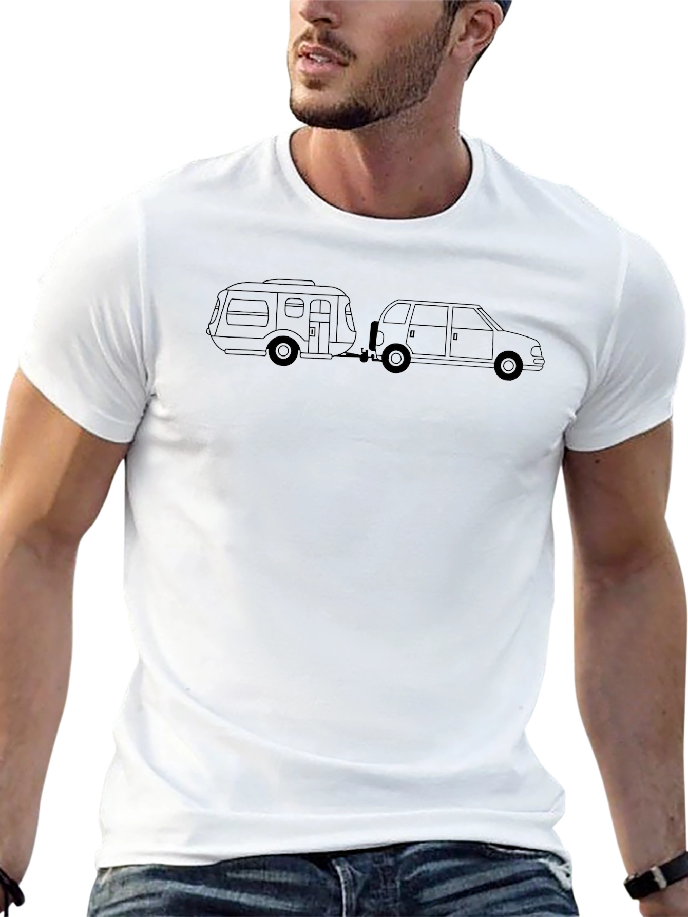 Camiseta Negra con Diseño de Caravana y Coche
