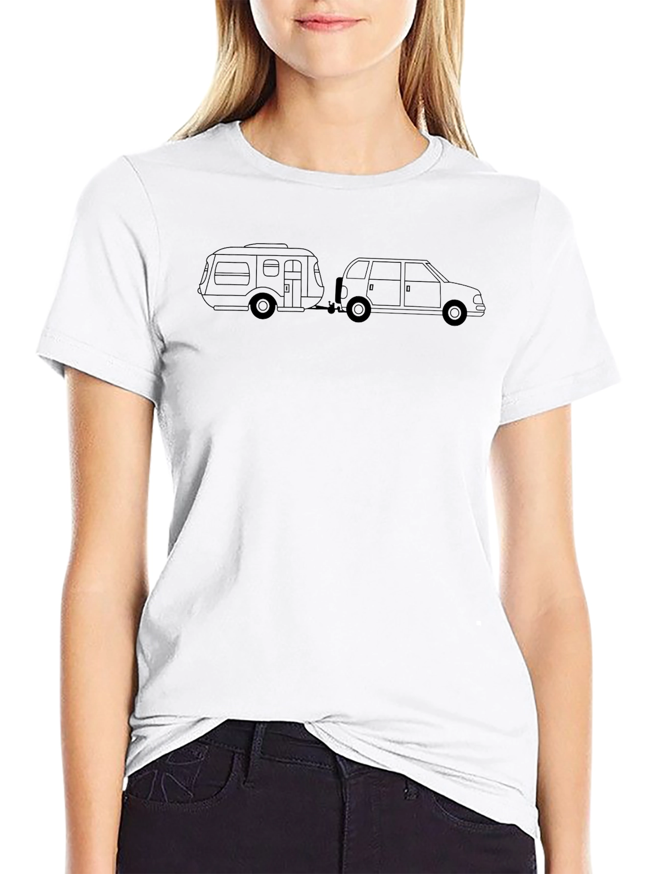 Camiseta Negra con Diseño de Caravana y Coche