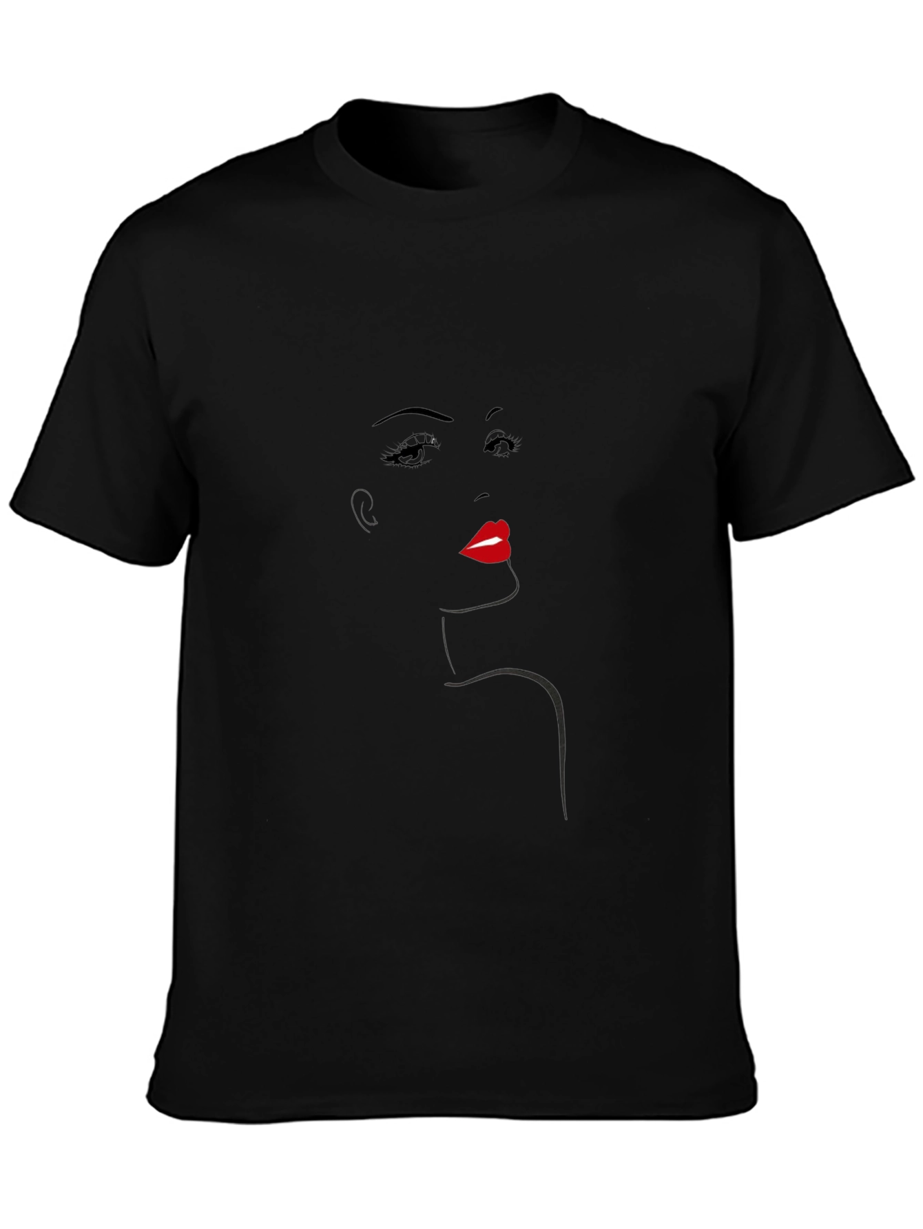 Camiseta Negra con Diseño Abstracto de Rostro Femenino