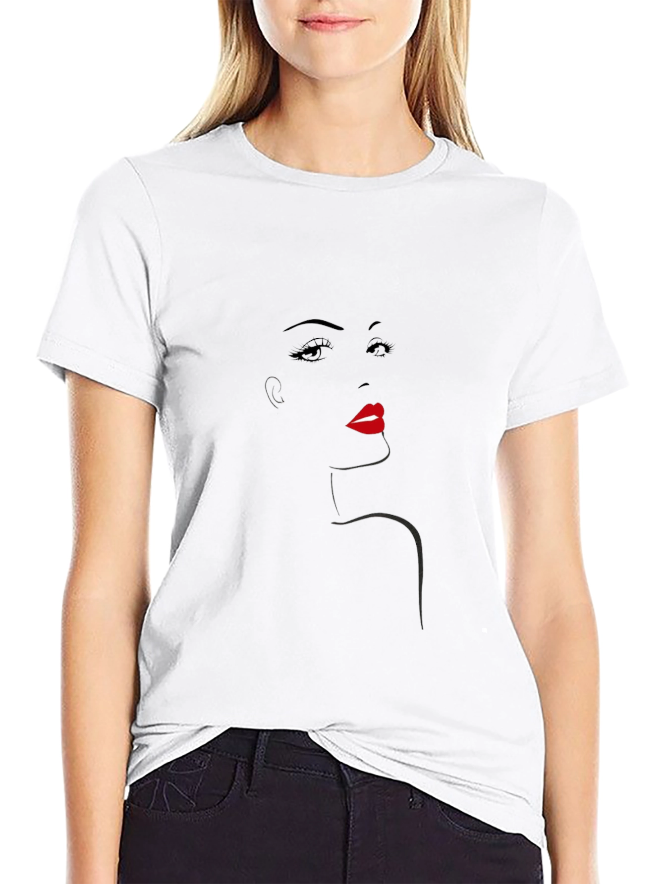 Camiseta Negra con Diseño Abstracto de Rostro Femenino