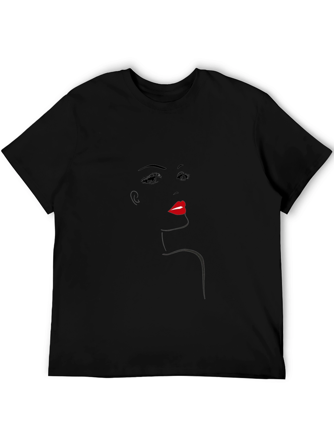 Camiseta Negra con Diseño Abstracto de Rostro Femenino