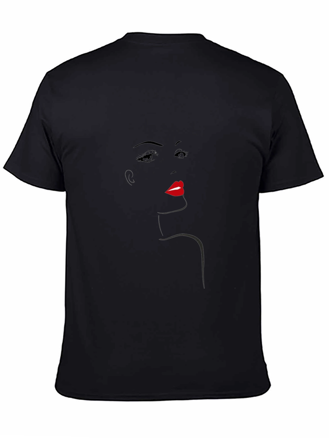 Camiseta Negra con Diseño Abstracto de Rostro Femenino