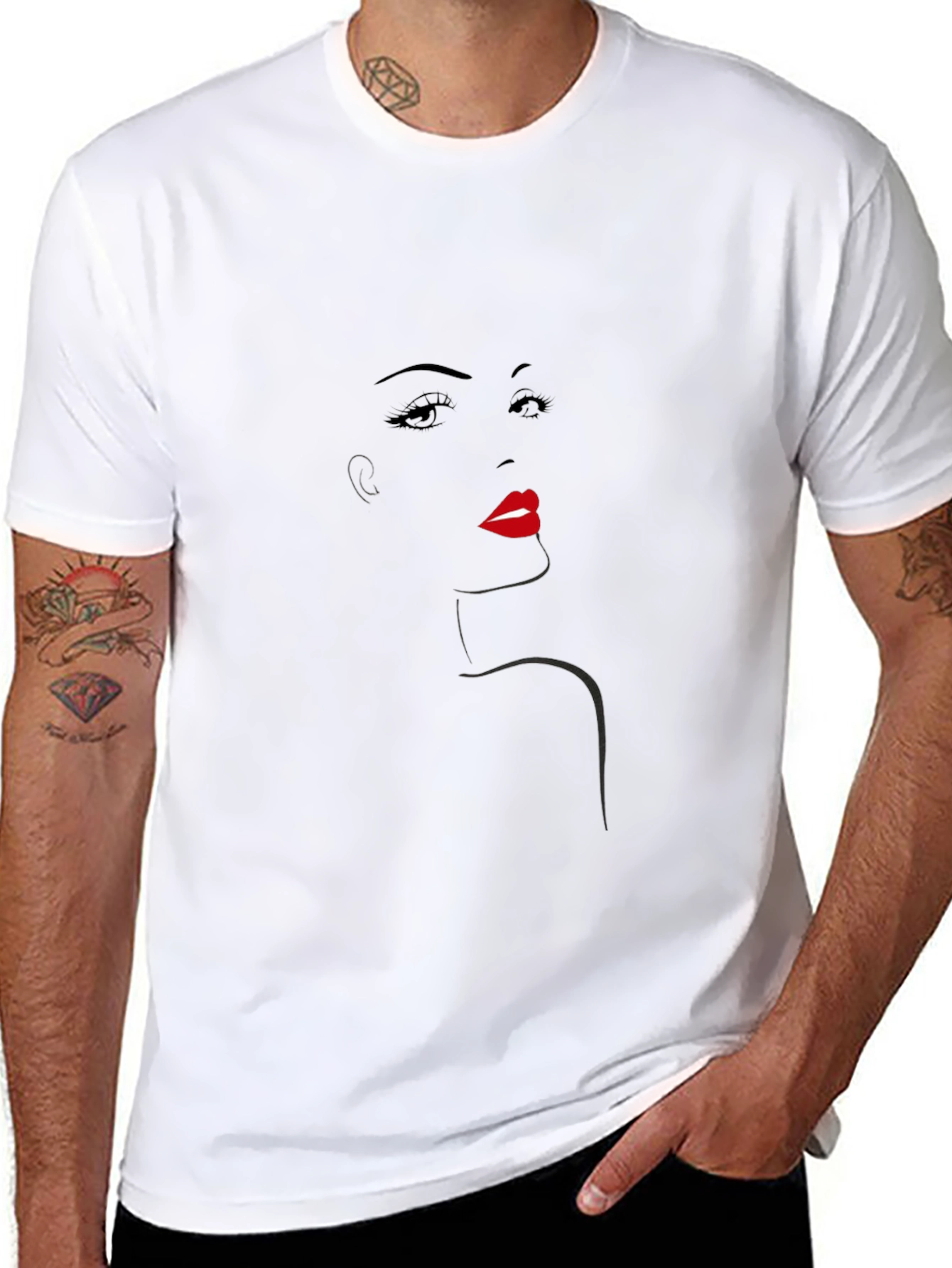 Camiseta Negra con Diseño Abstracto de Rostro Femenino
