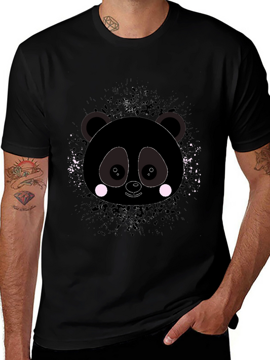 Camiseta Negra con Estampado de Panda Abstracto