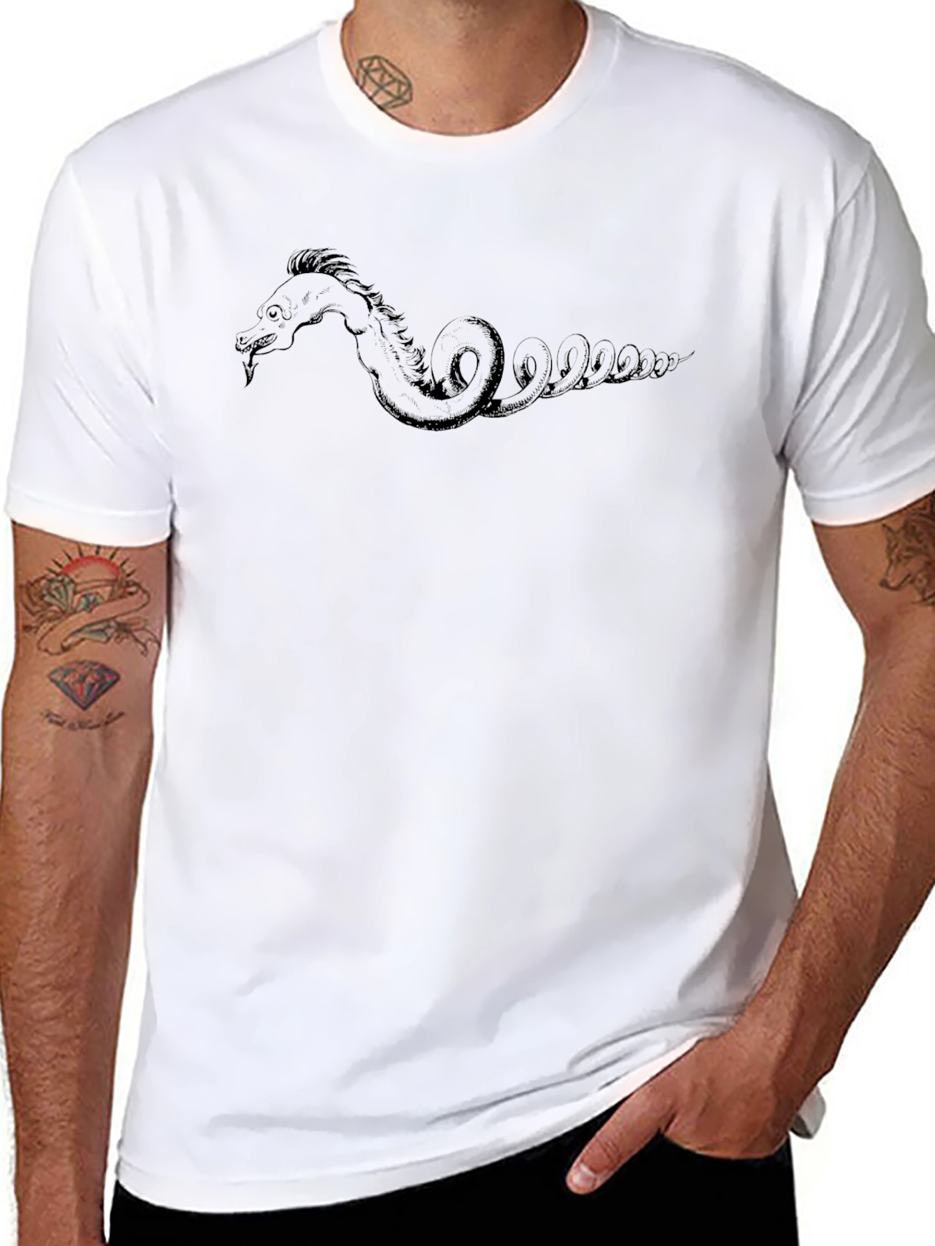 Camiseta Negra con Diseño de Monstruo Marino