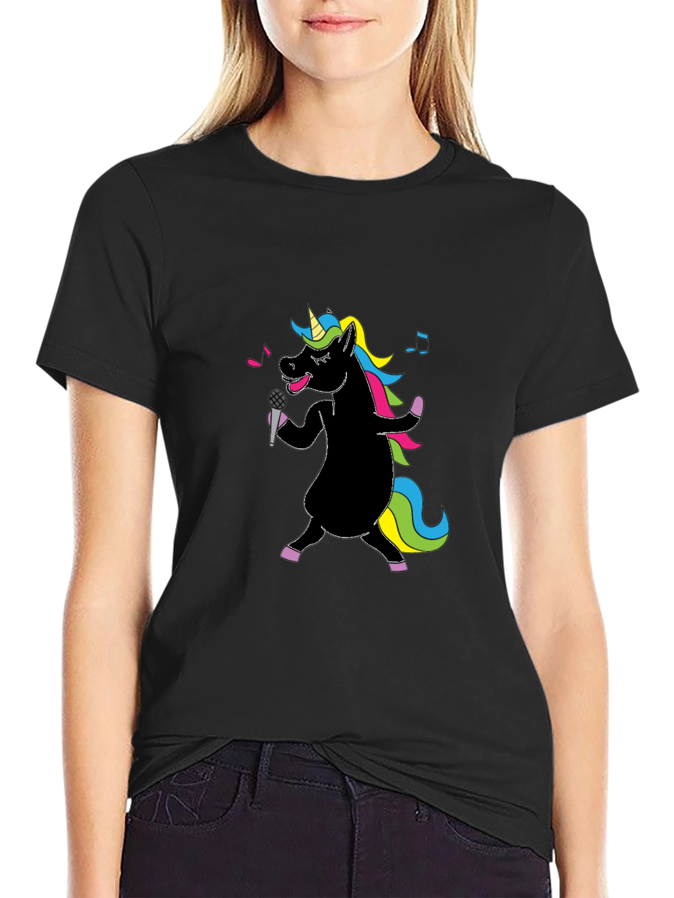 Camiseta Negra Unicornio Cantante
