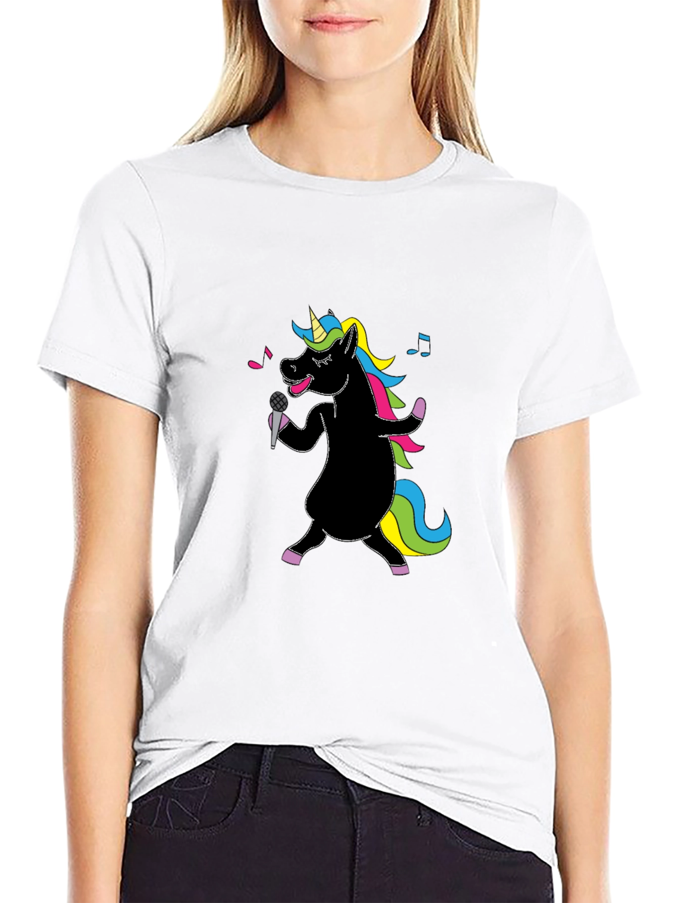 Camiseta Negra Unicornio Cantante
