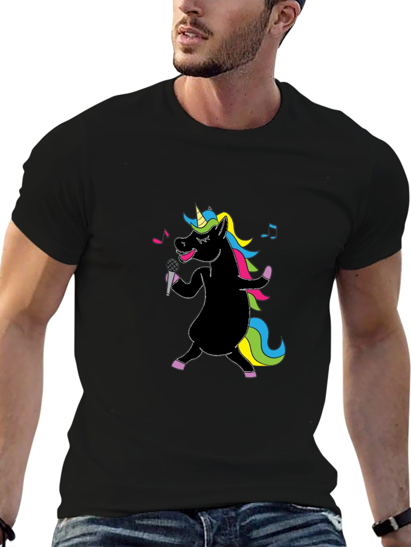 Camiseta Negra Unicornio Cantante