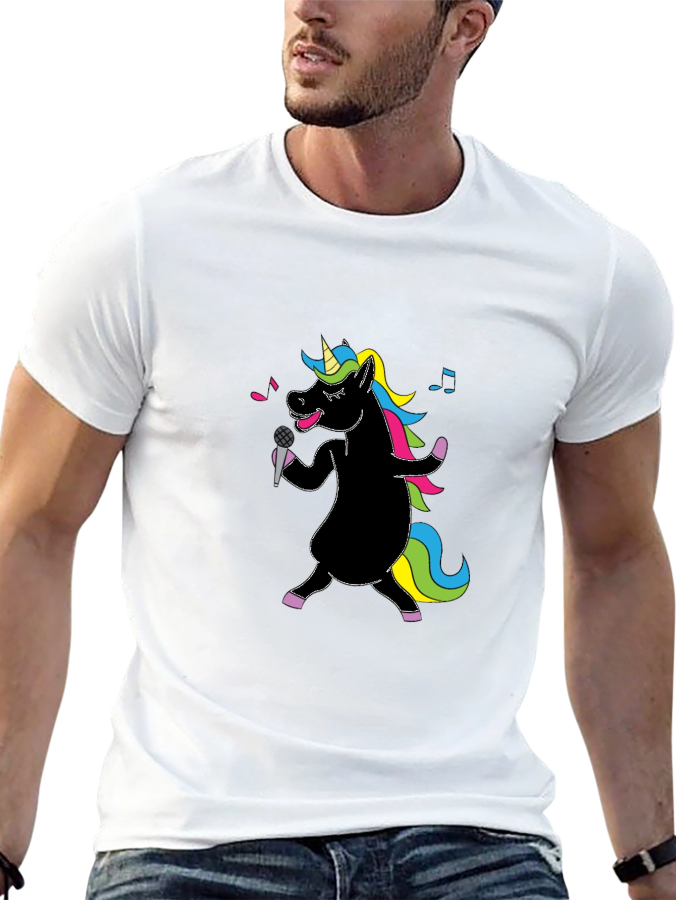 Camiseta Negra Unicornio Cantante