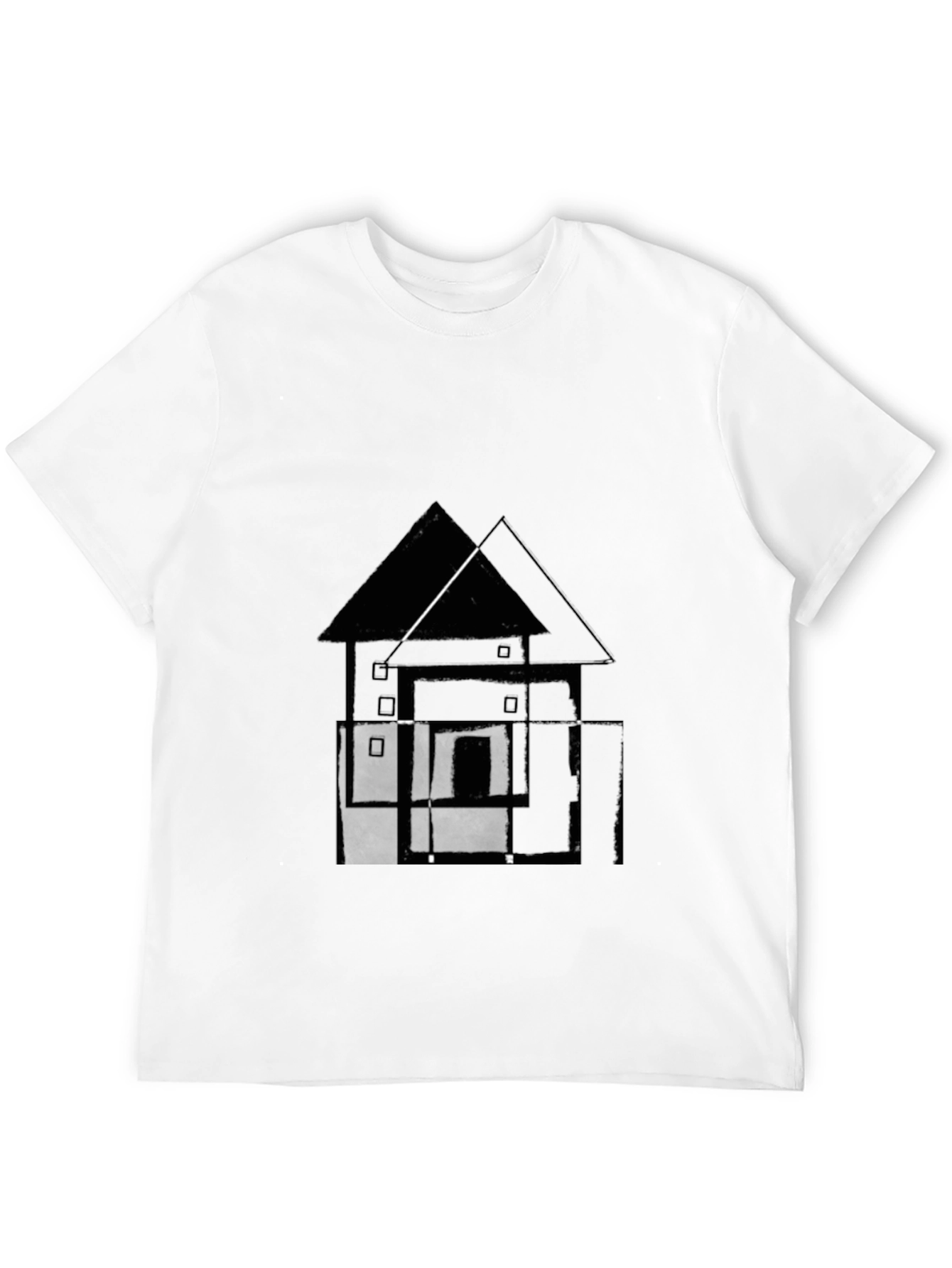 Camiseta Negra con Diseño Abstracto de Casa