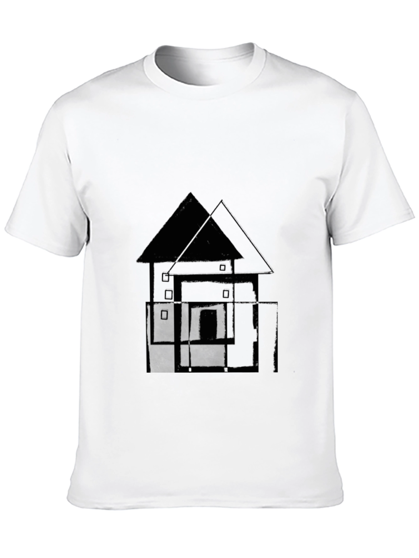 Camiseta Negra con Diseño Abstracto de Casa