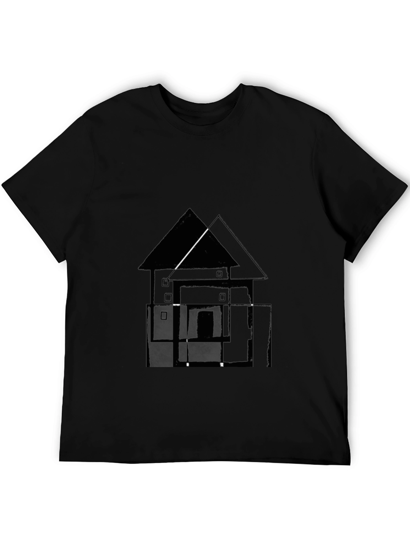 Camiseta Negra con Diseño Abstracto de Casa
