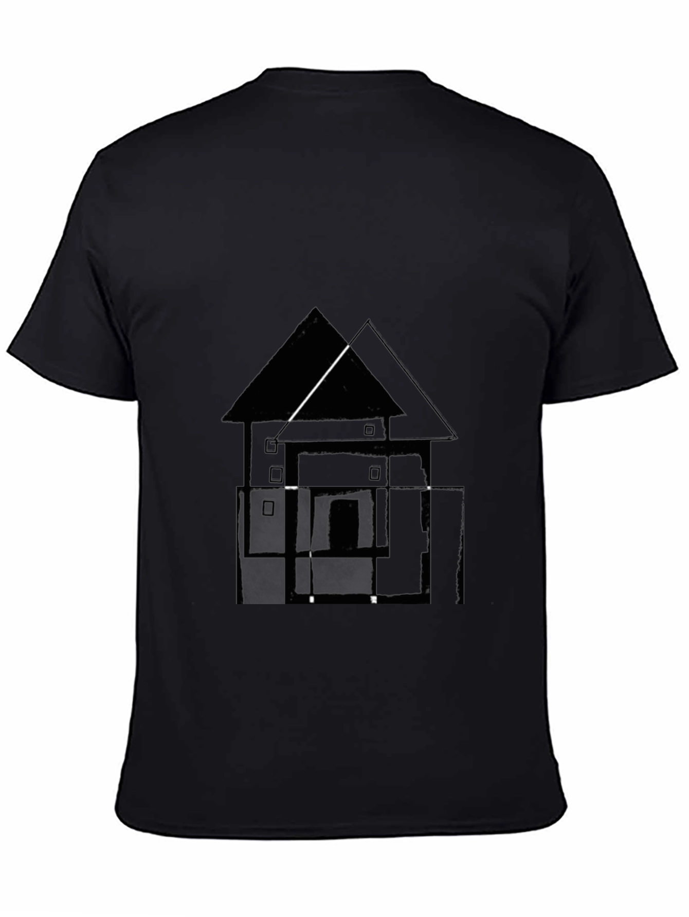 Camiseta Negra con Diseño Abstracto de Casa