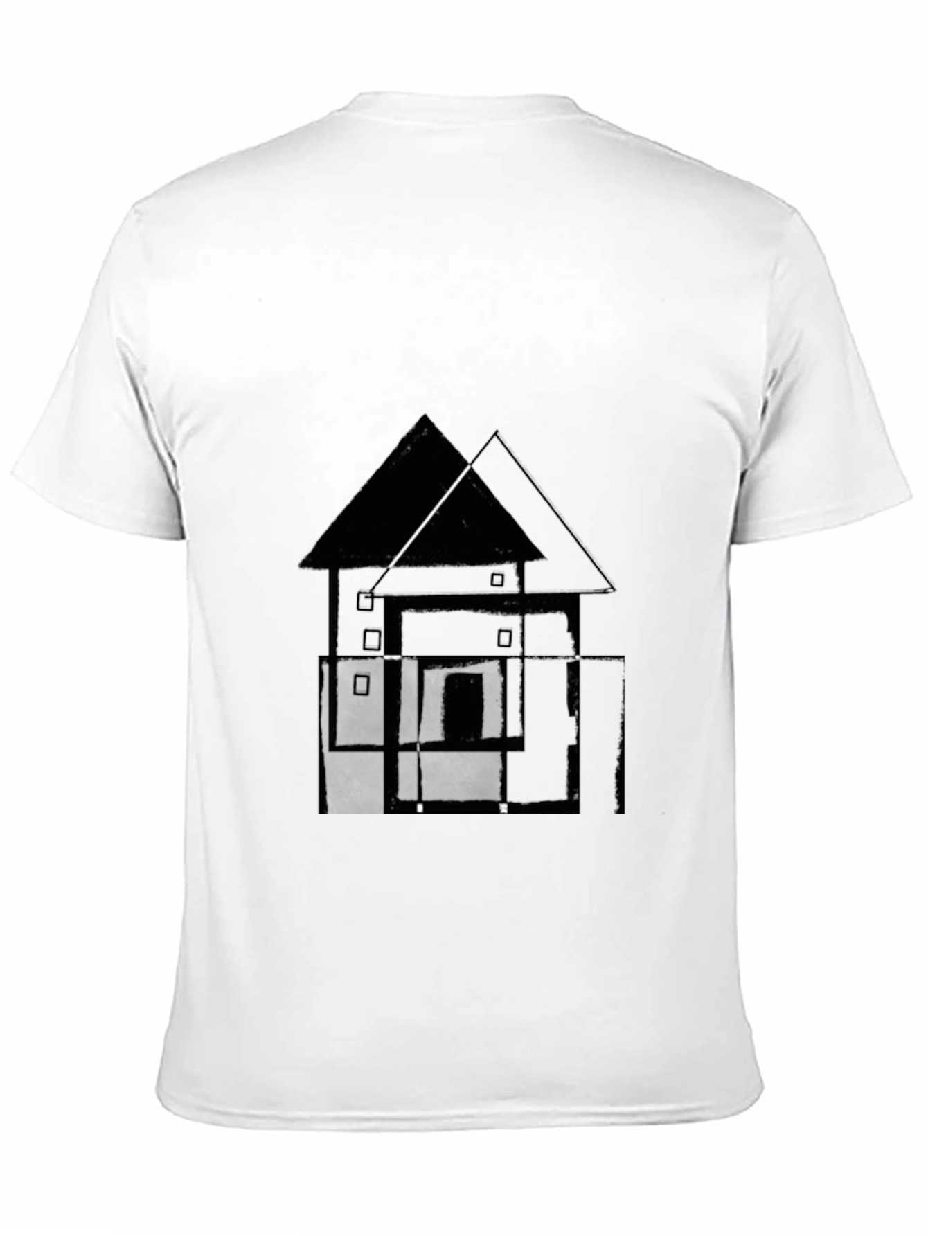 Camiseta Negra con Diseño Abstracto de Casa