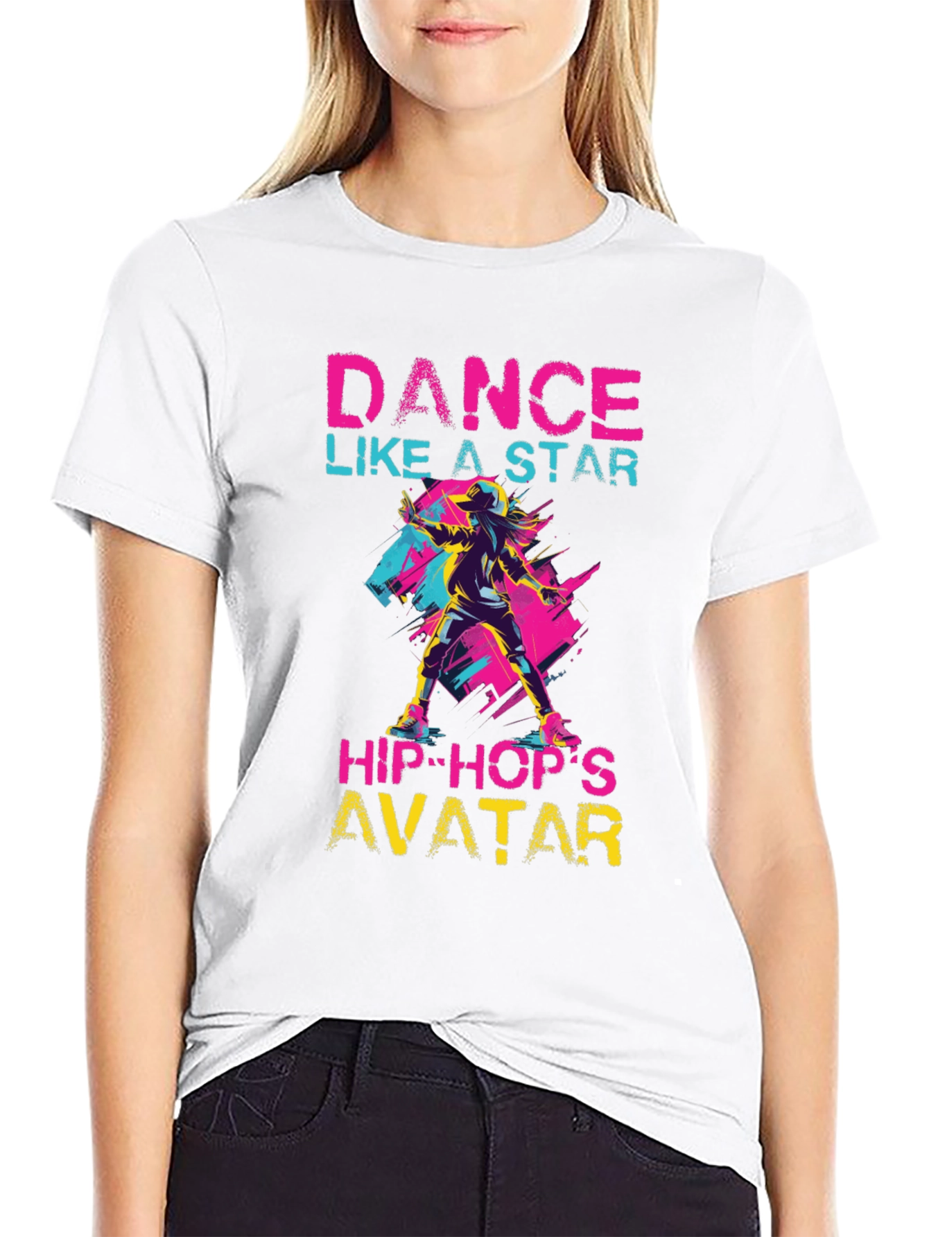 Camiseta Negra con Diseño de Baile Hip-Hop
