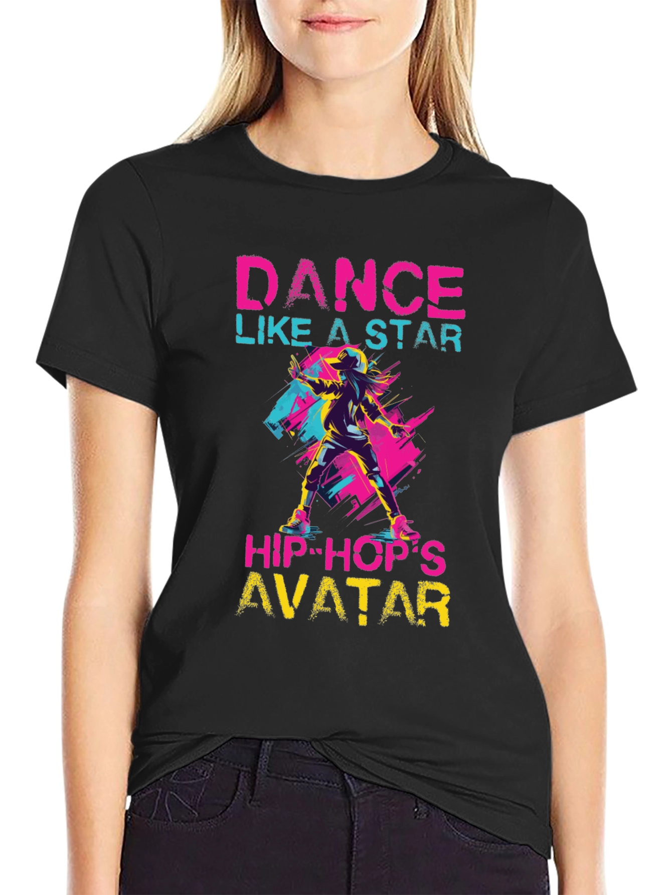 Camiseta Negra con Diseño de Baile Hip-Hop