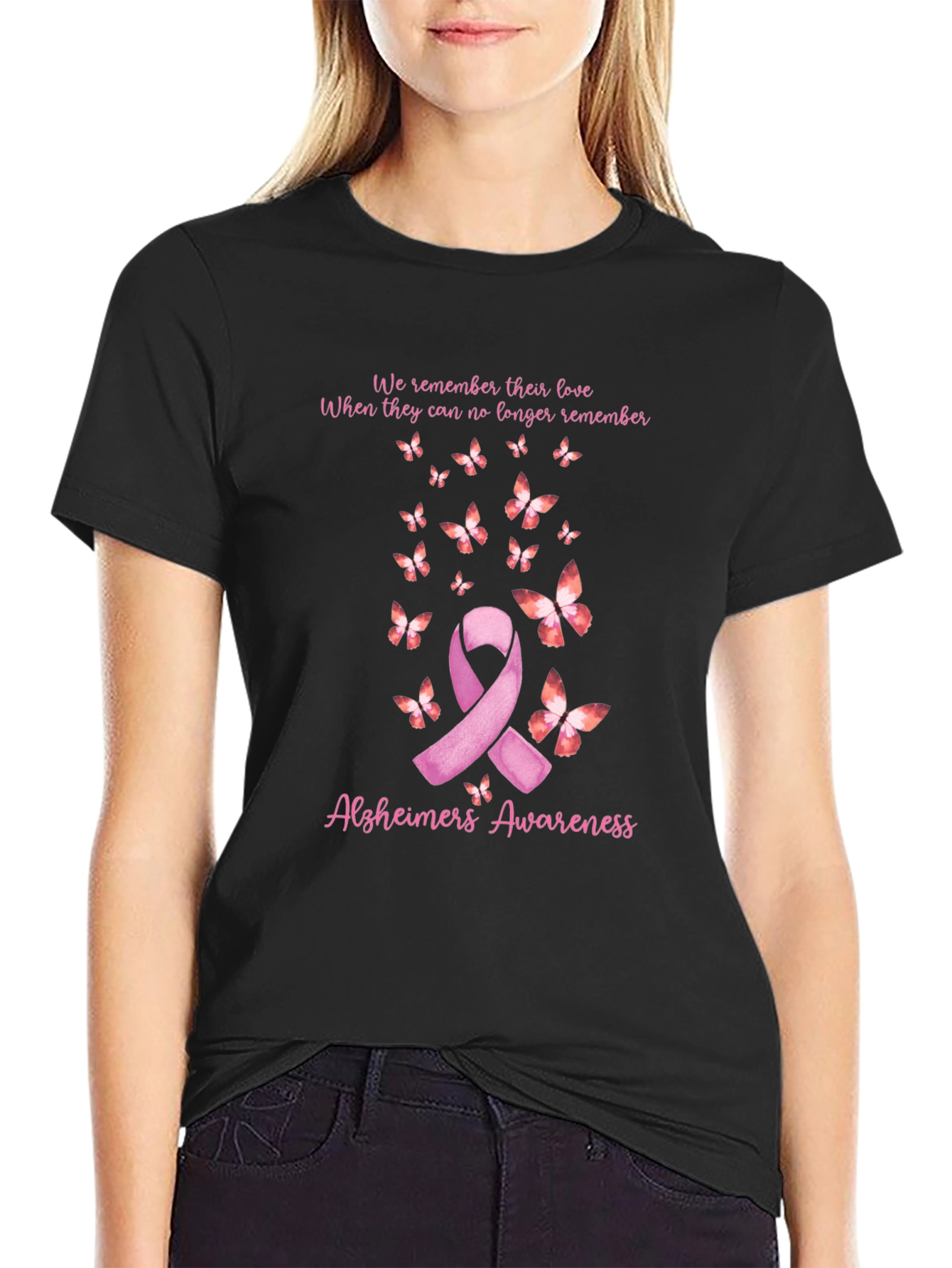 Camiseta Concientización Alzheimer con Cinta y Mariposas