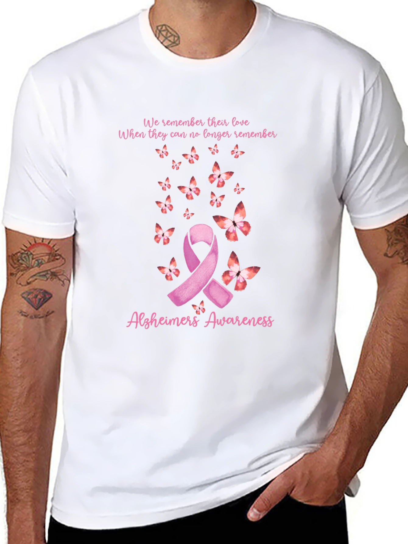 Camiseta Concientización Alzheimer con Cinta y Mariposas