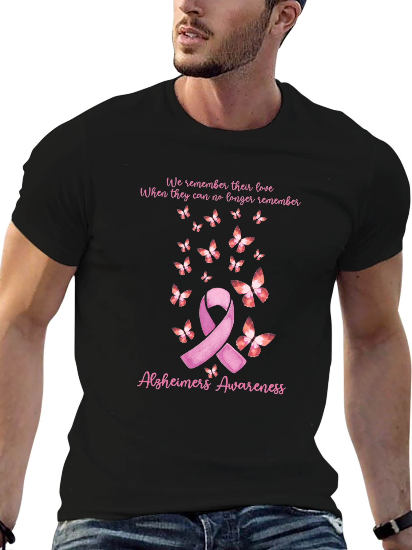 Camiseta Concientización Alzheimer con Cinta y Mariposas