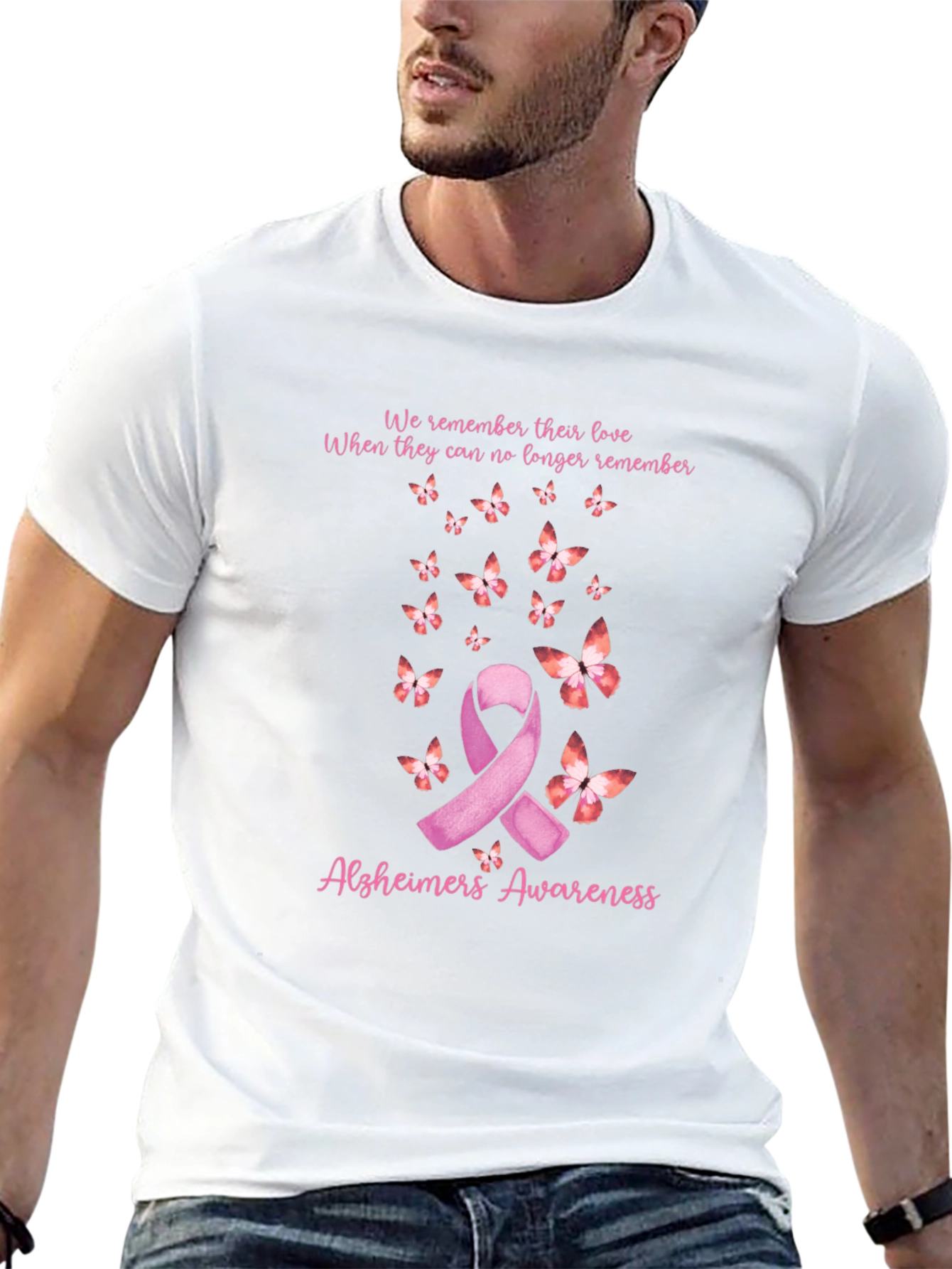 Camiseta Concientización Alzheimer con Cinta y Mariposas