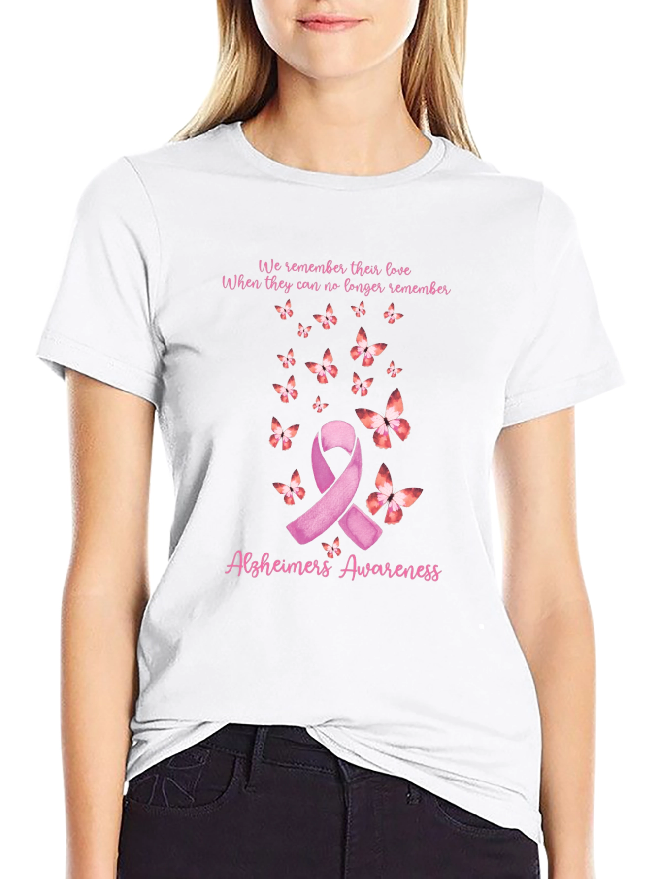 Camiseta Concientización Alzheimer con Cinta y Mariposas