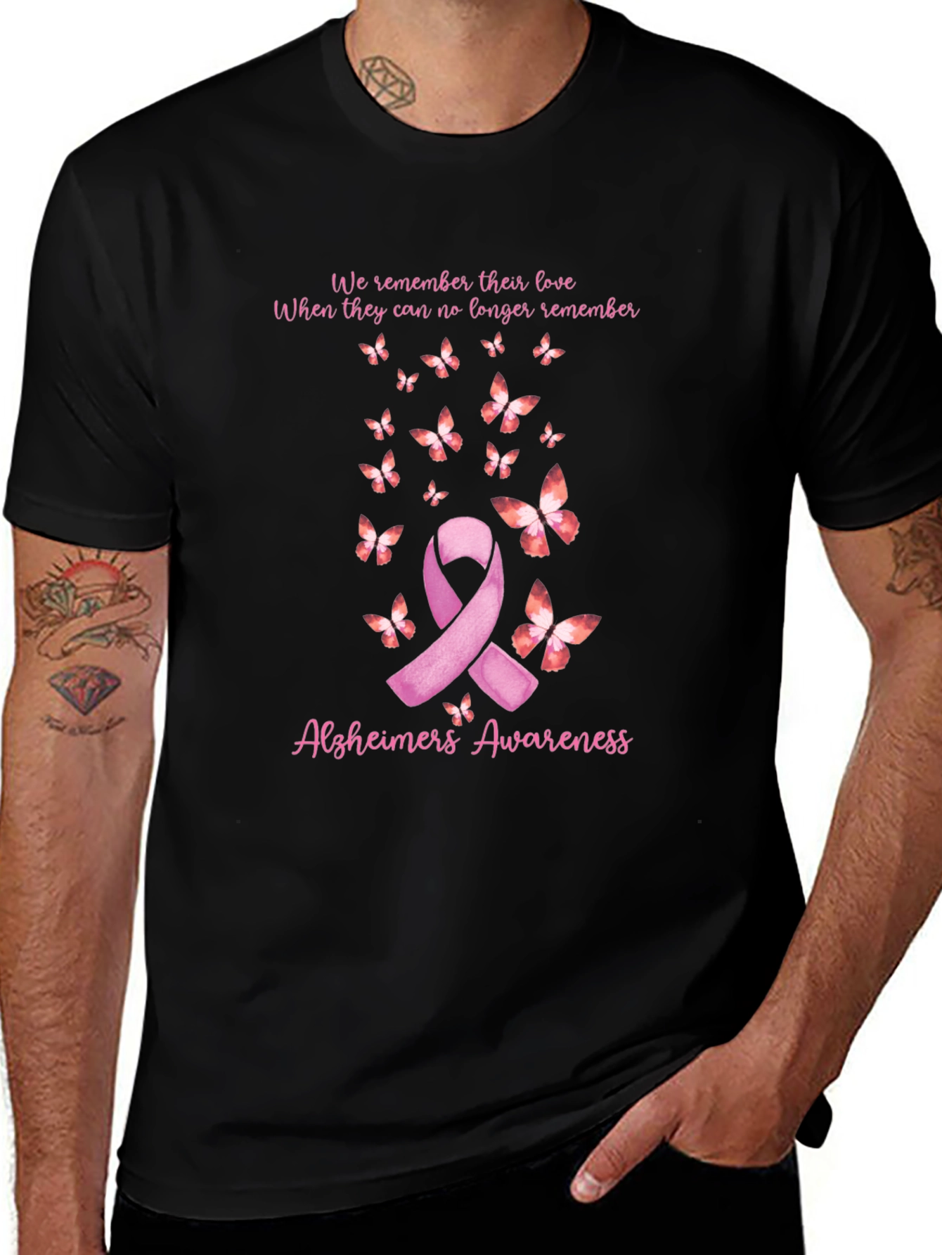 Camiseta Concientización Alzheimer con Cinta y Mariposas
