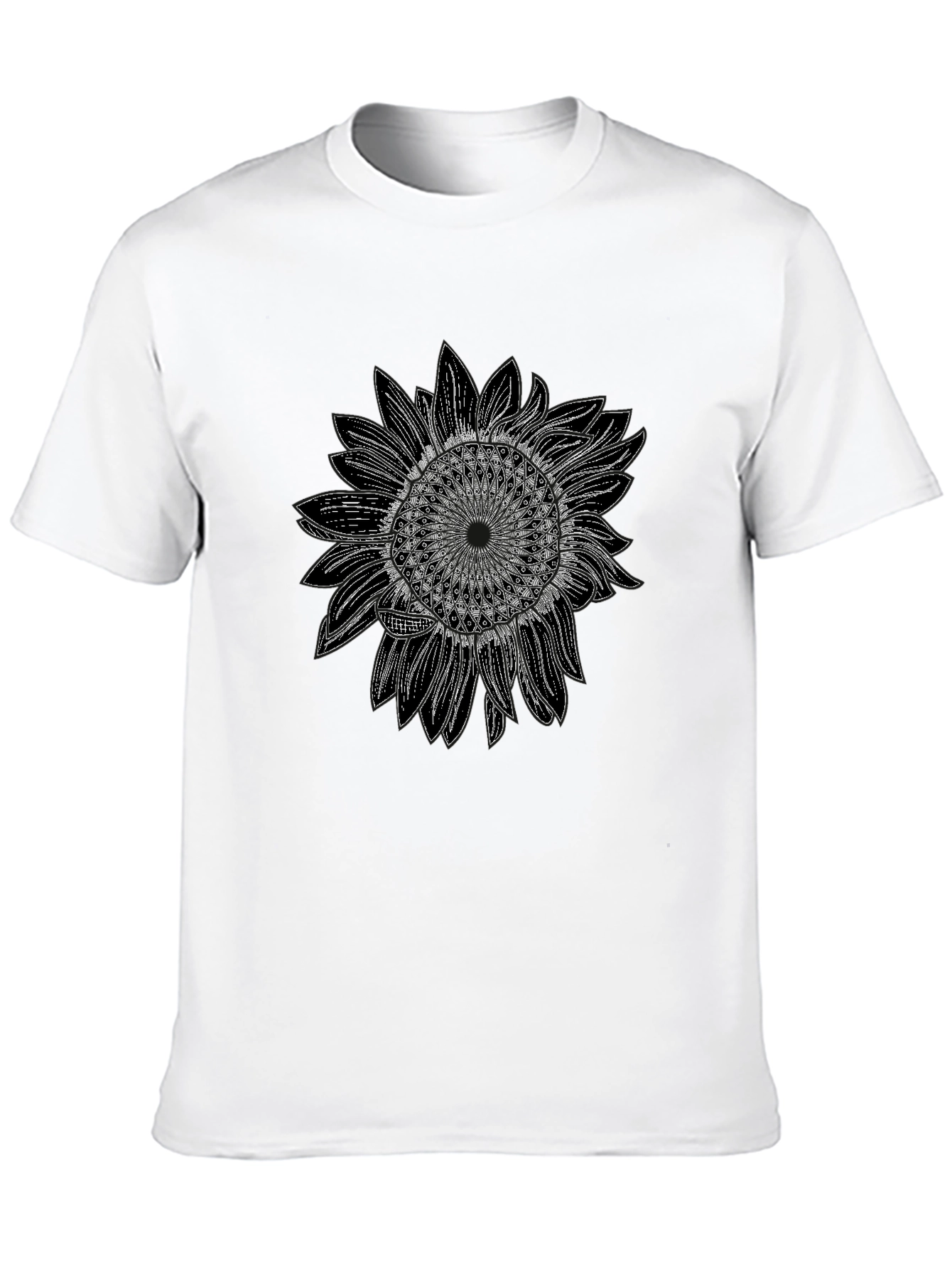 Camiseta Negra con Diseño de Girasol Mandala