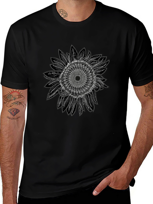 Camiseta Negra con Diseño de Girasol Mandala