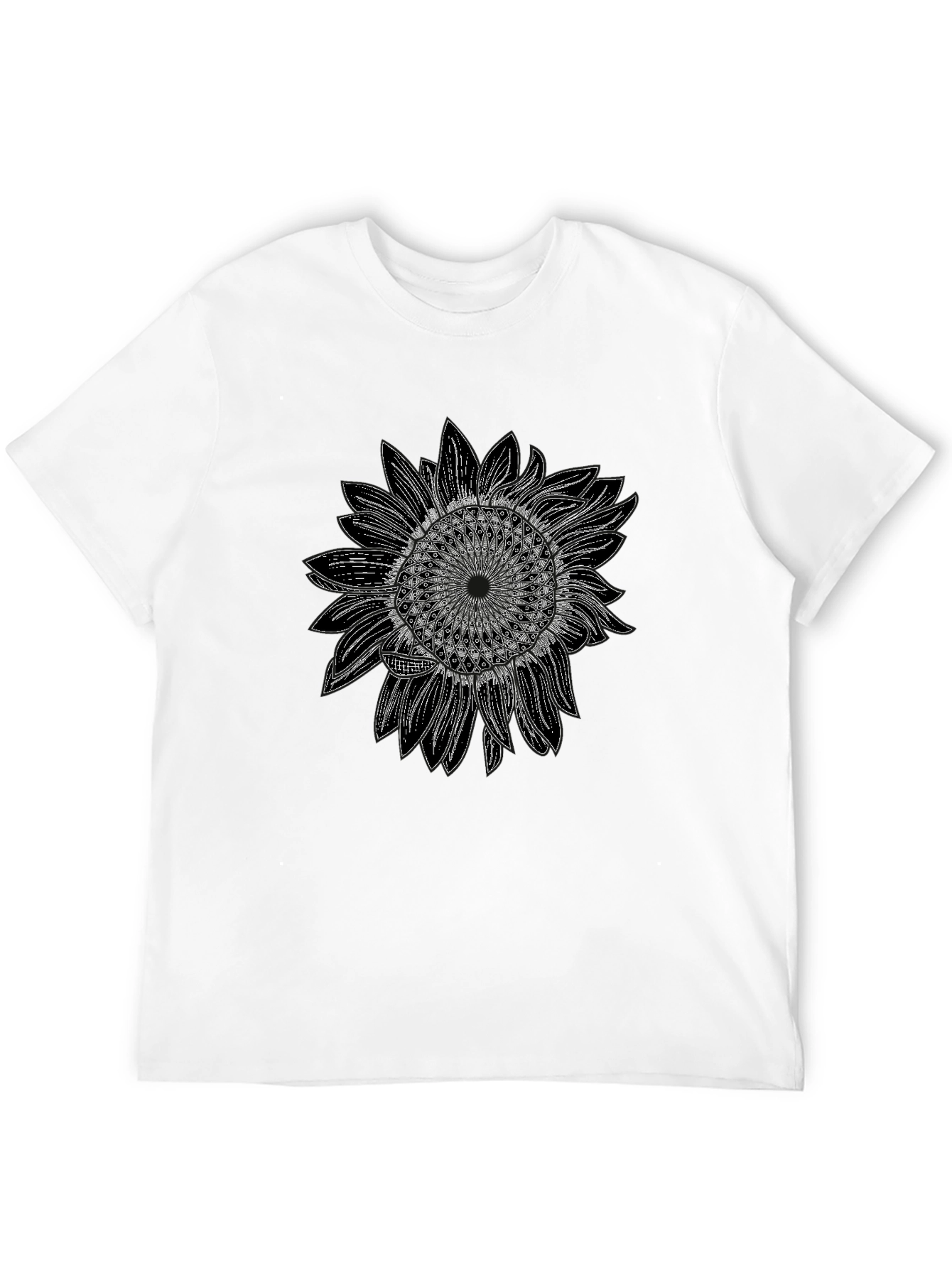 Camiseta Negra con Diseño de Girasol Mandala