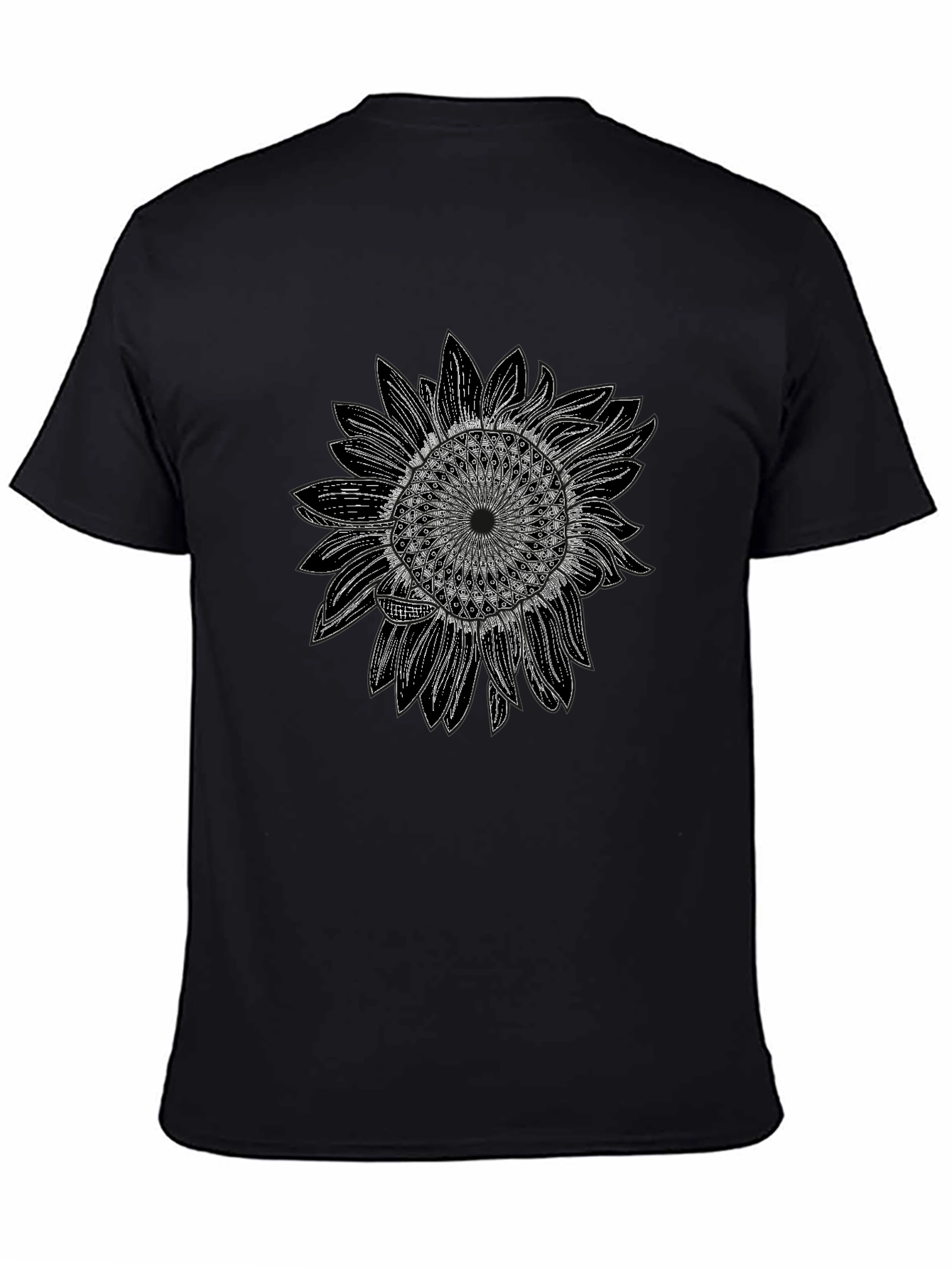 Camiseta Negra con Diseño de Girasol Mandala