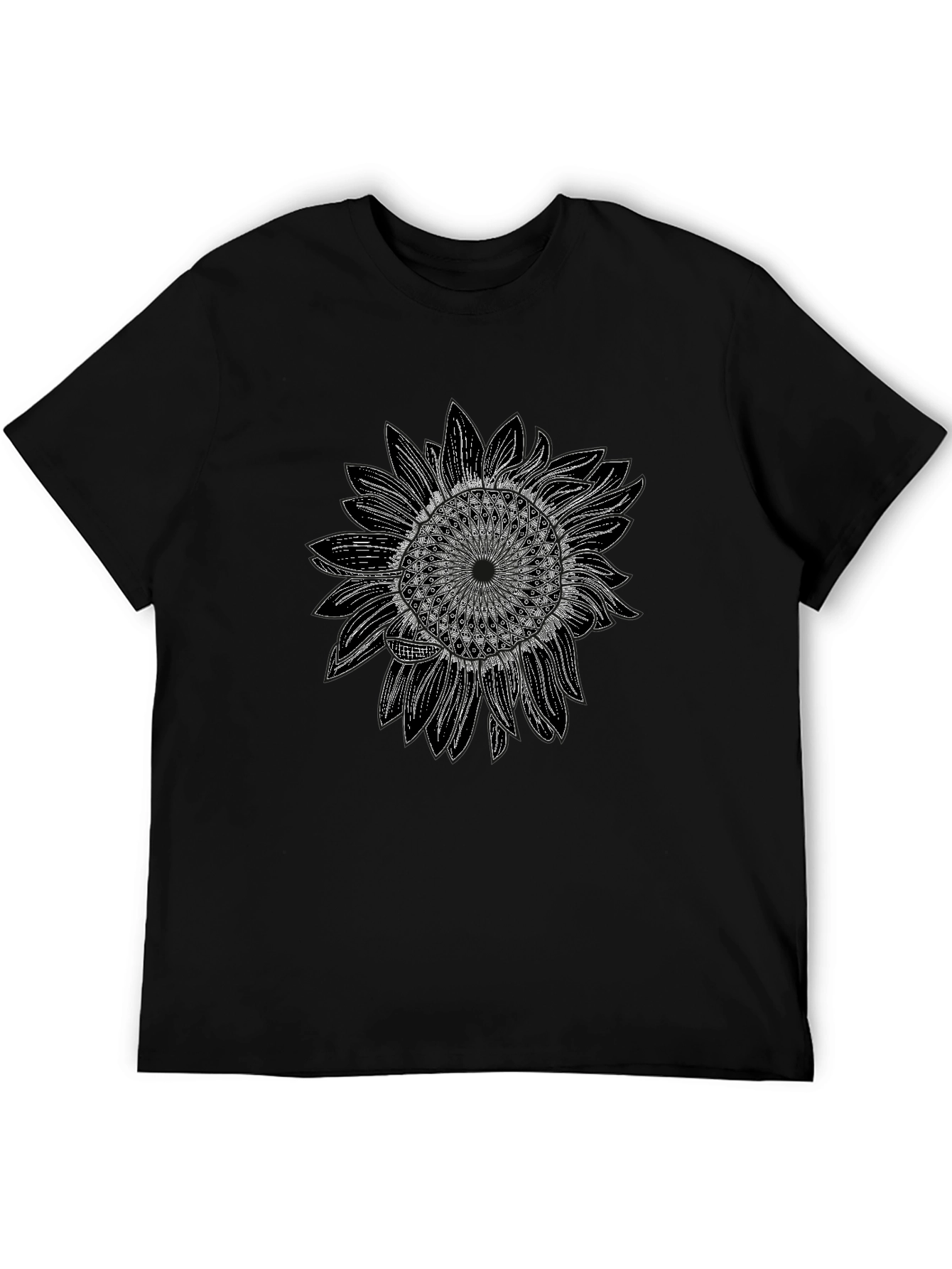 Camiseta Negra con Diseño de Girasol Mandala