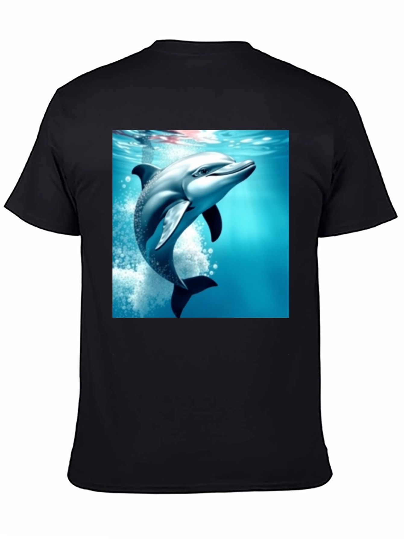 Camiseta Negra con Estampado de Delfín Azul