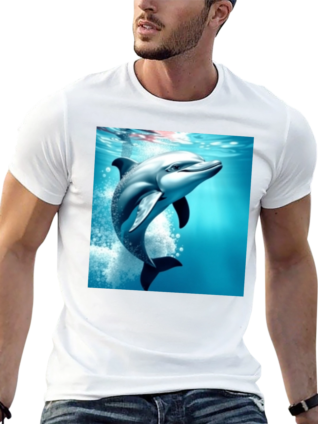 Camiseta Negra con Estampado de Delfín Azul