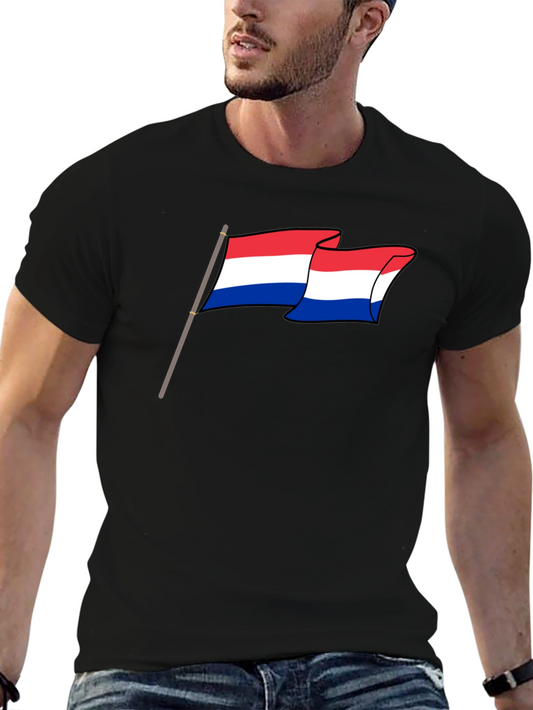 Camiseta Negra con Diseño de Bandera Ondulante