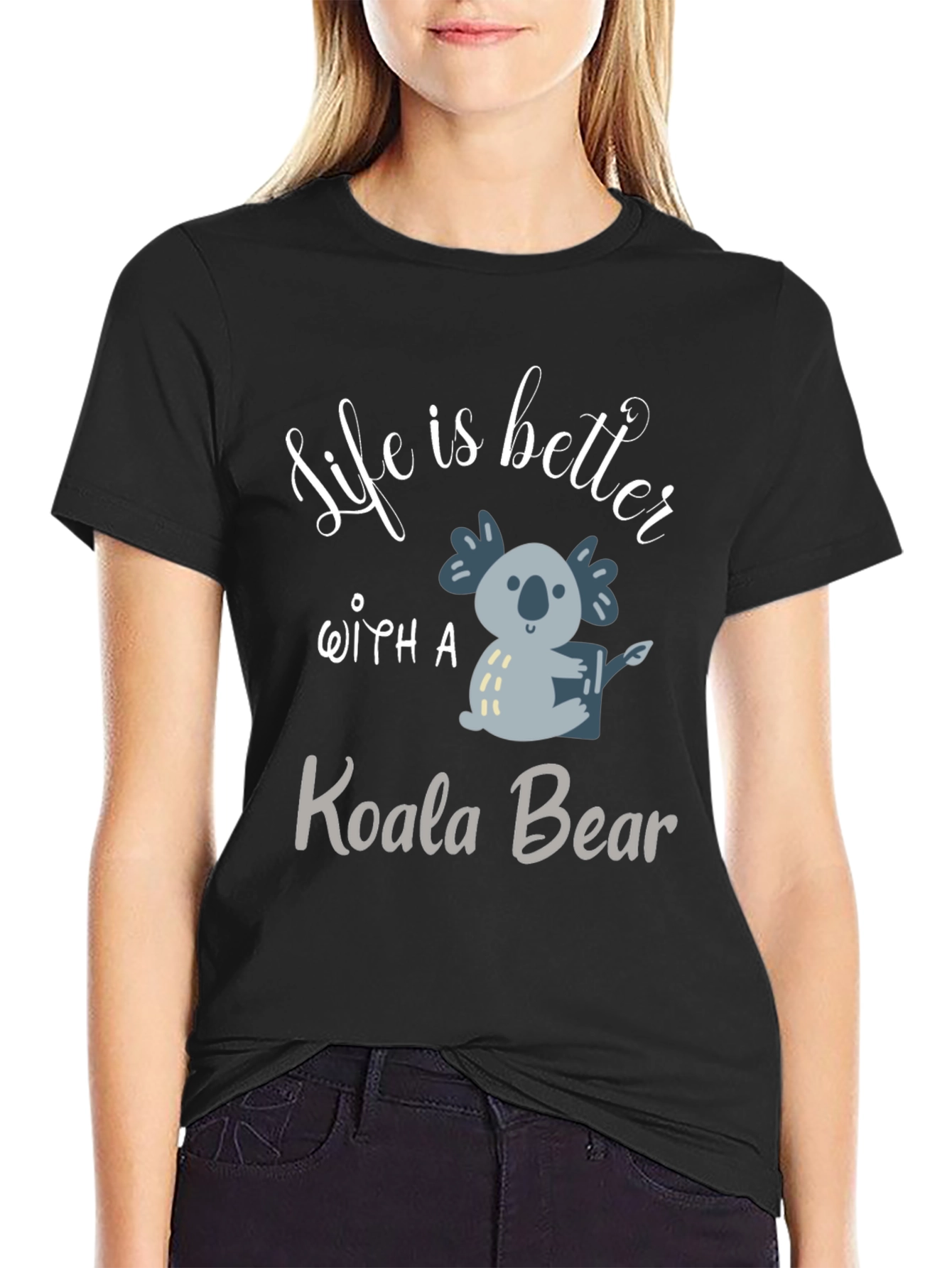 Camiseta Negra con Diseño de Koala Adorable