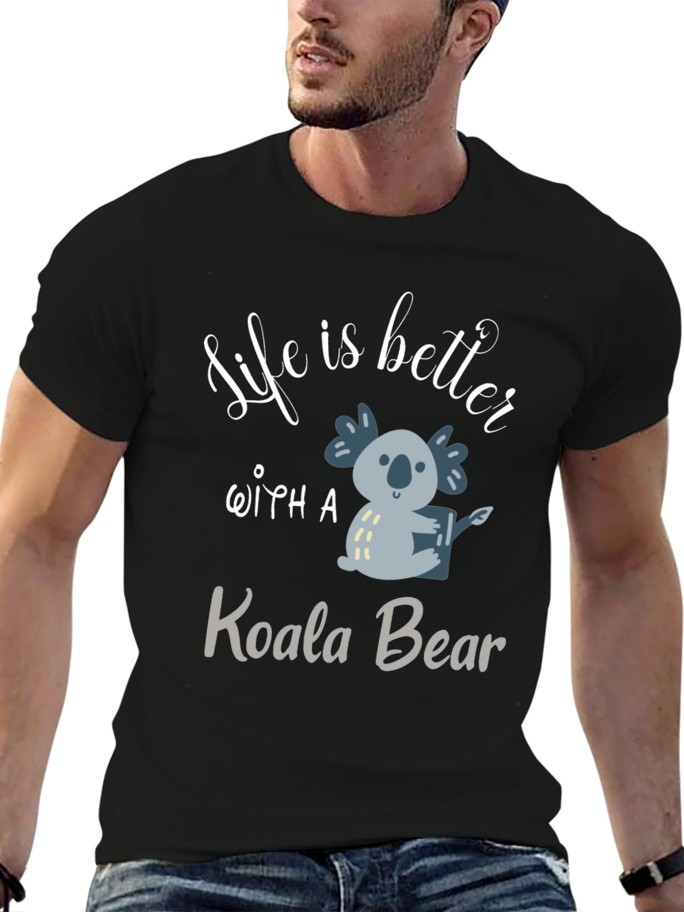 Camiseta Negra con Diseño de Koala Adorable