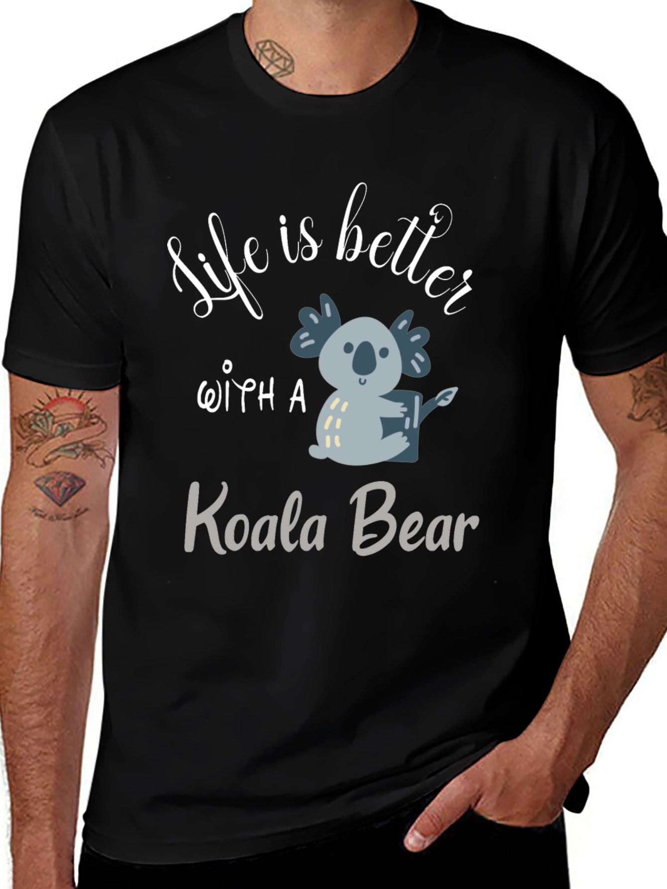 Camiseta Negra con Diseño de Koala Adorable