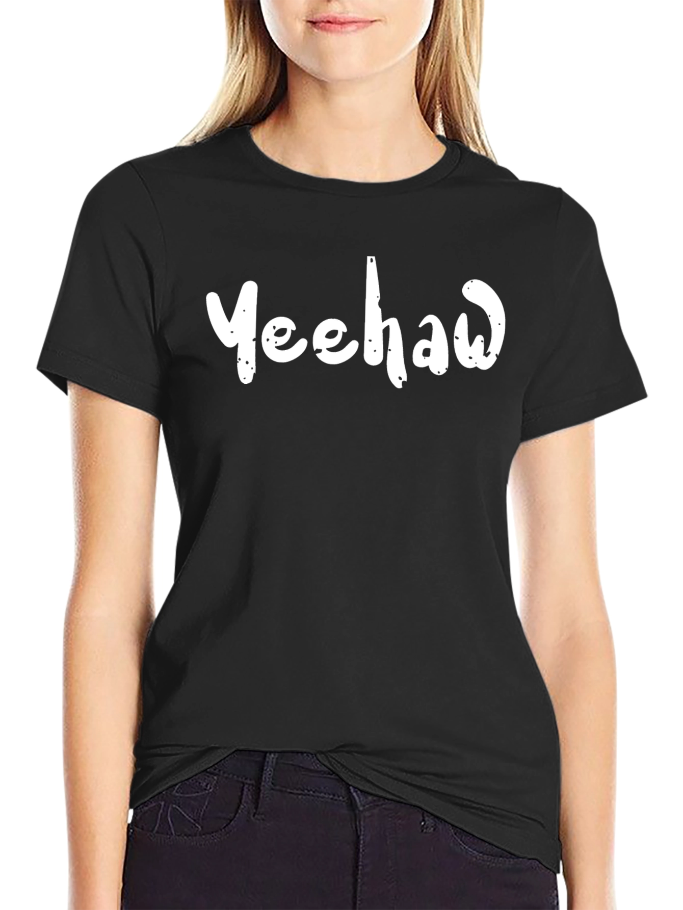 Camiseta Negra Yeehaw Casual y Moderna