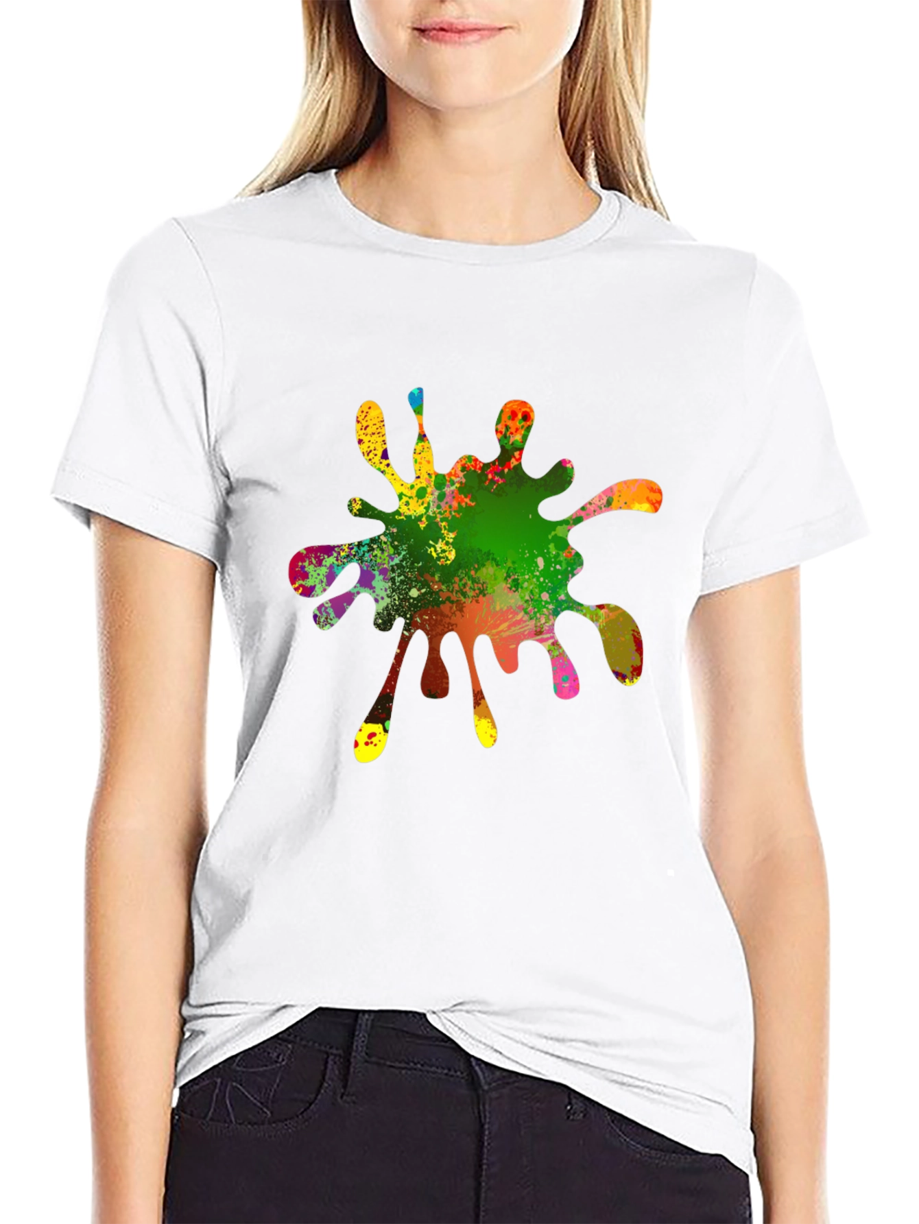 Camiseta Negra con Estampado de Salpicadura de Pintura