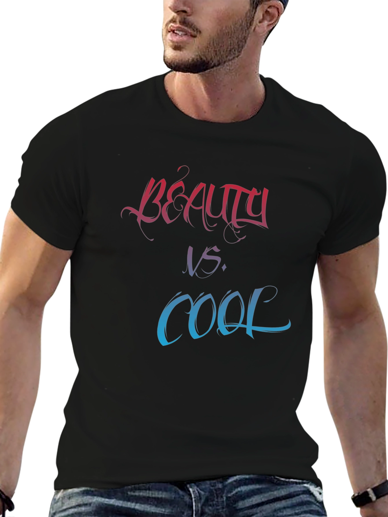 Camiseta Negra Estampada Belleza vs. Cool