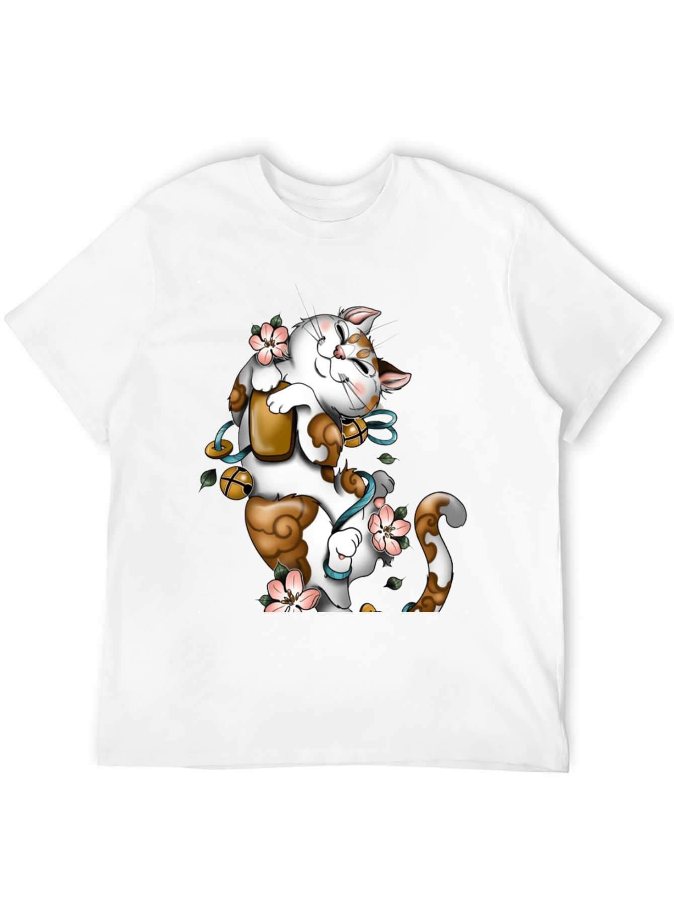 Camiseta Negra con Gato de la Suerte Maneki Neko