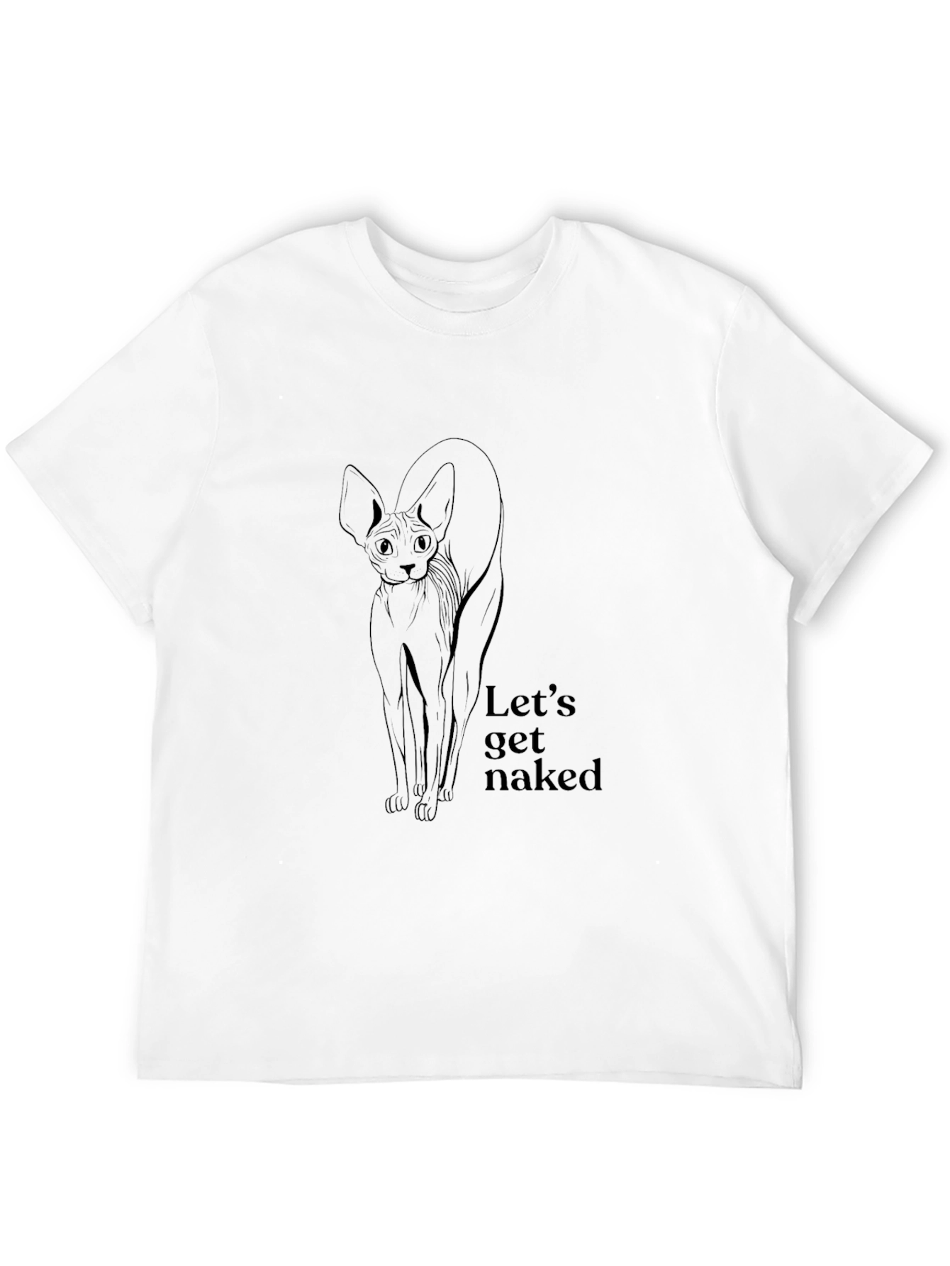 Camiseta Negra con Gato Sphynx Vamos a Desnudarnos