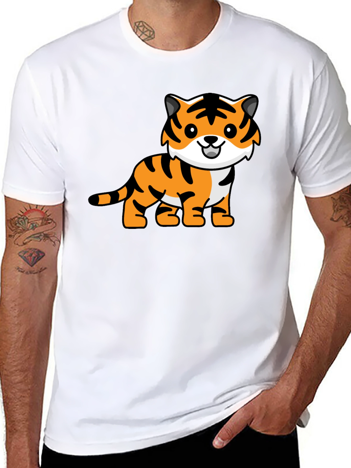 Camiseta Negra con Diseño de Tigre Adorable