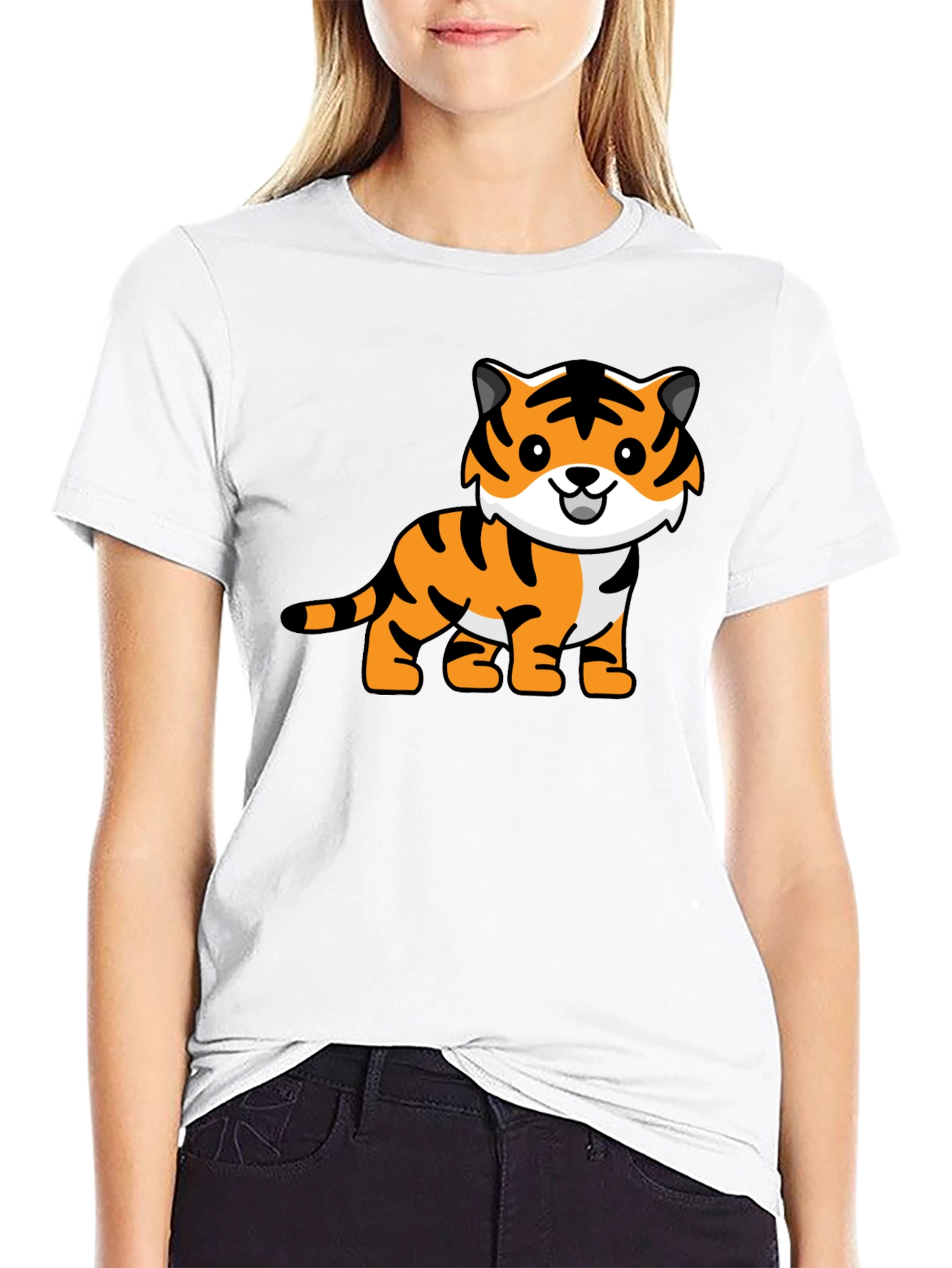 Camiseta Negra con Diseño de Tigre Adorable