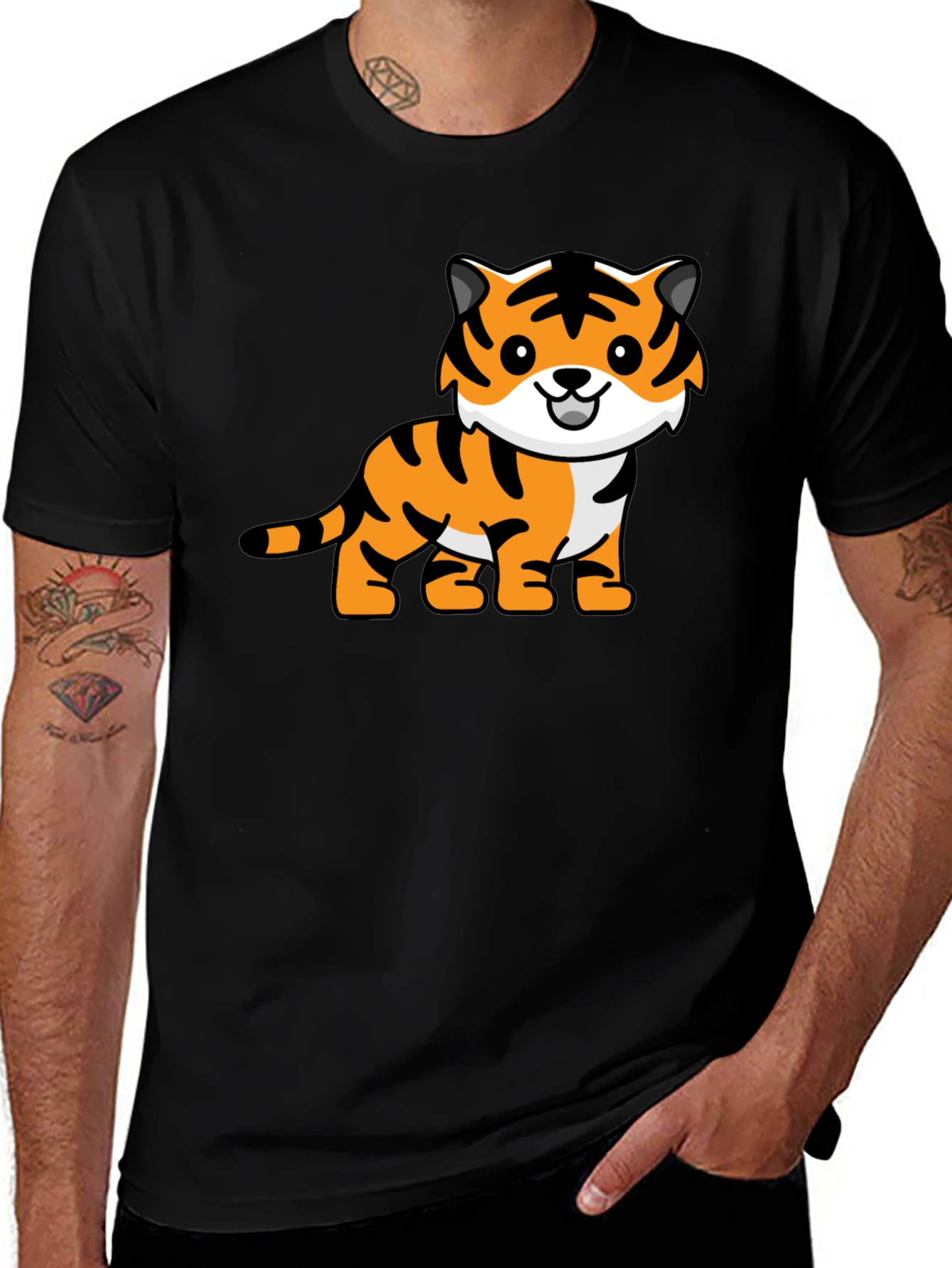 Camiseta Negra con Diseño de Tigre Adorable