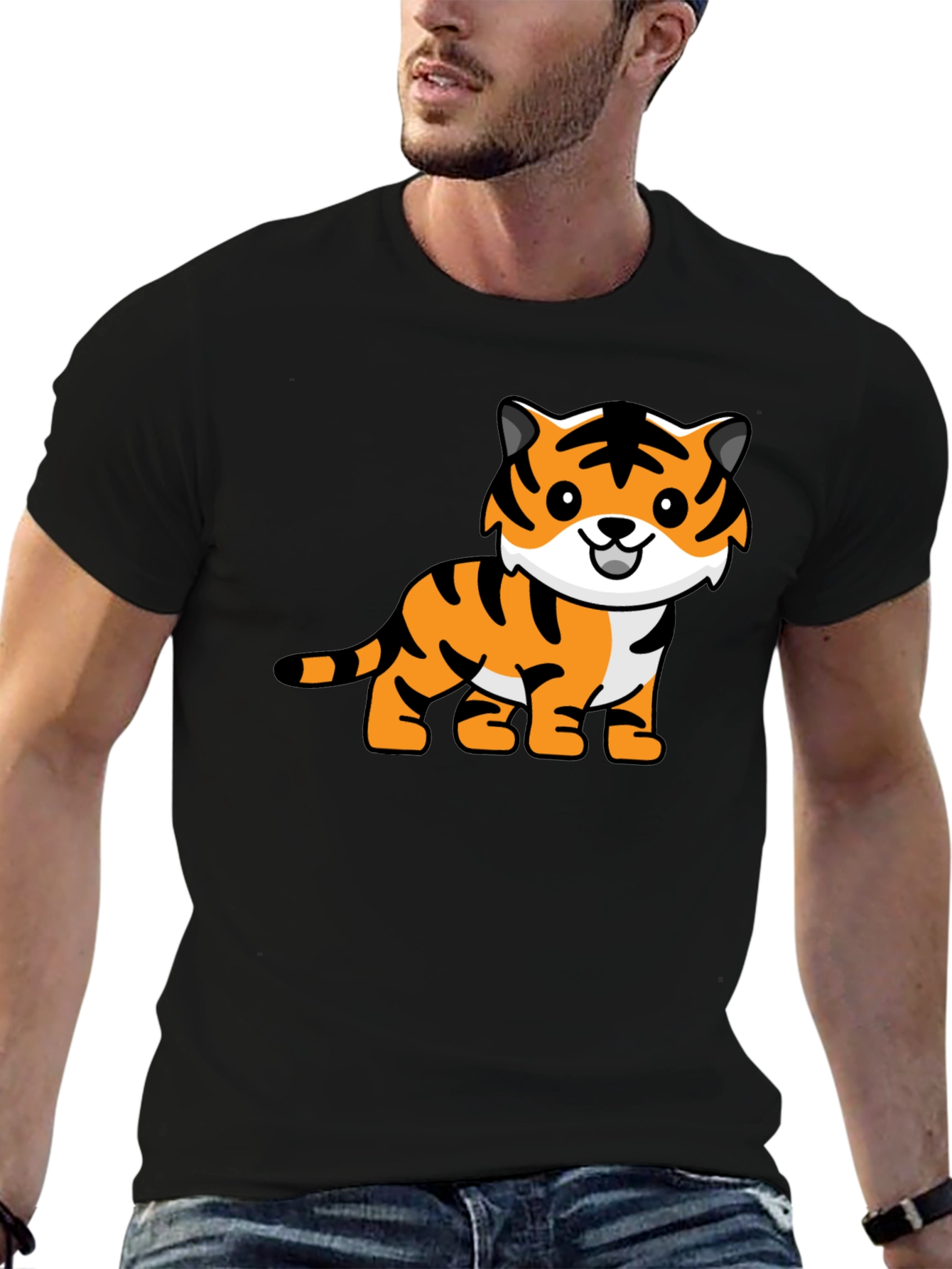 Camiseta Negra con Diseño de Tigre Adorable