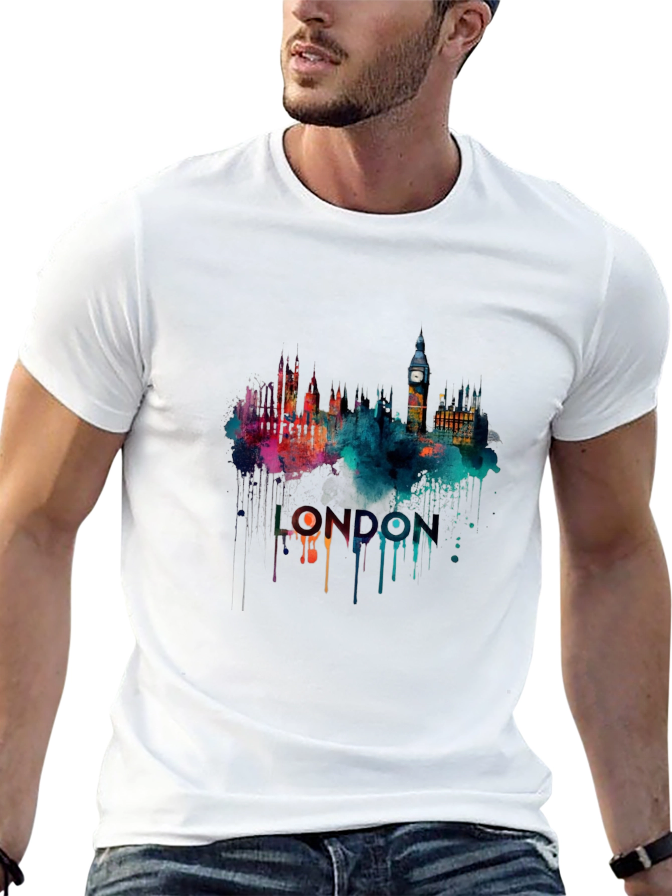 Camiseta Negra con Diseño de Londres Acuarela